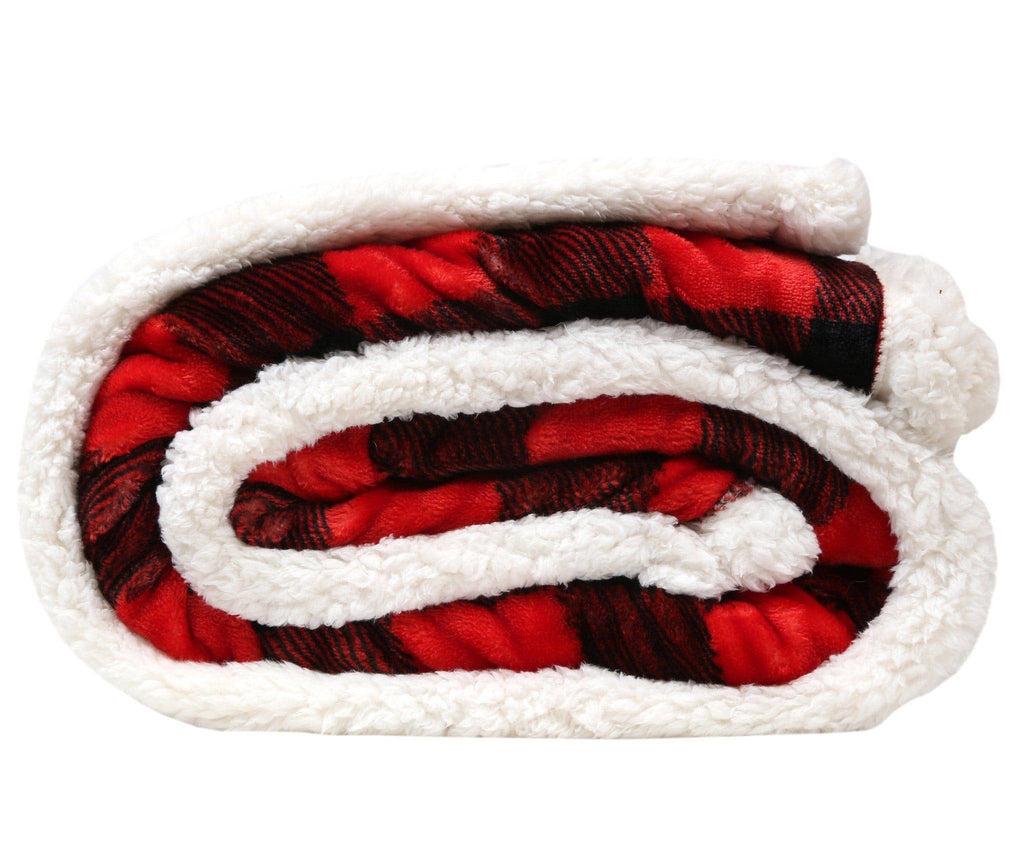 Lumberjack Plaid Plush Fur Sherpa Borrego Fleece Throw Blanket - Rustic Avenue
