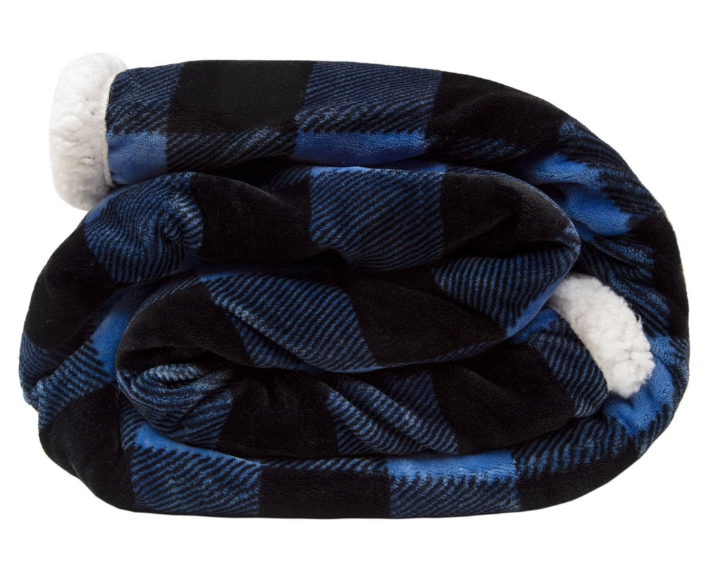 Lumberjack Plaid Plush Fur Sherpa Borrego Fleece Throw Blanket - Rustic Avenue