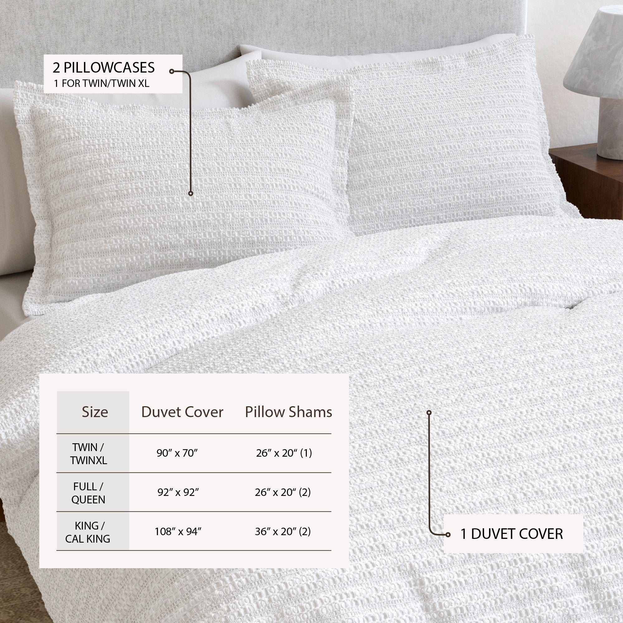 100% Cotton Honeycomb Waffle Duvet Set - Mattea Collection - Rustic Avenue