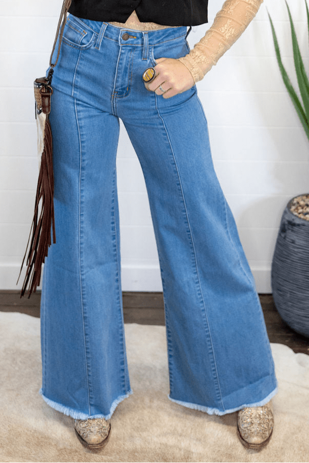O2 Front Seam Wide Leg Denim Jeans - Light Wash
