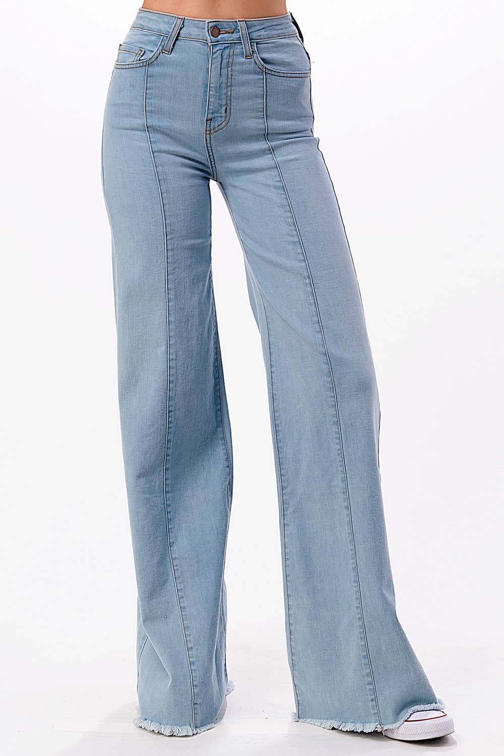 O2 Front Seam Wide Leg Denim Jeans - Light Wash