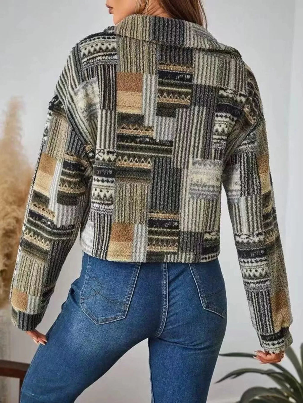 Patchwork Western Button-Up Dropped Shoulder Jacket