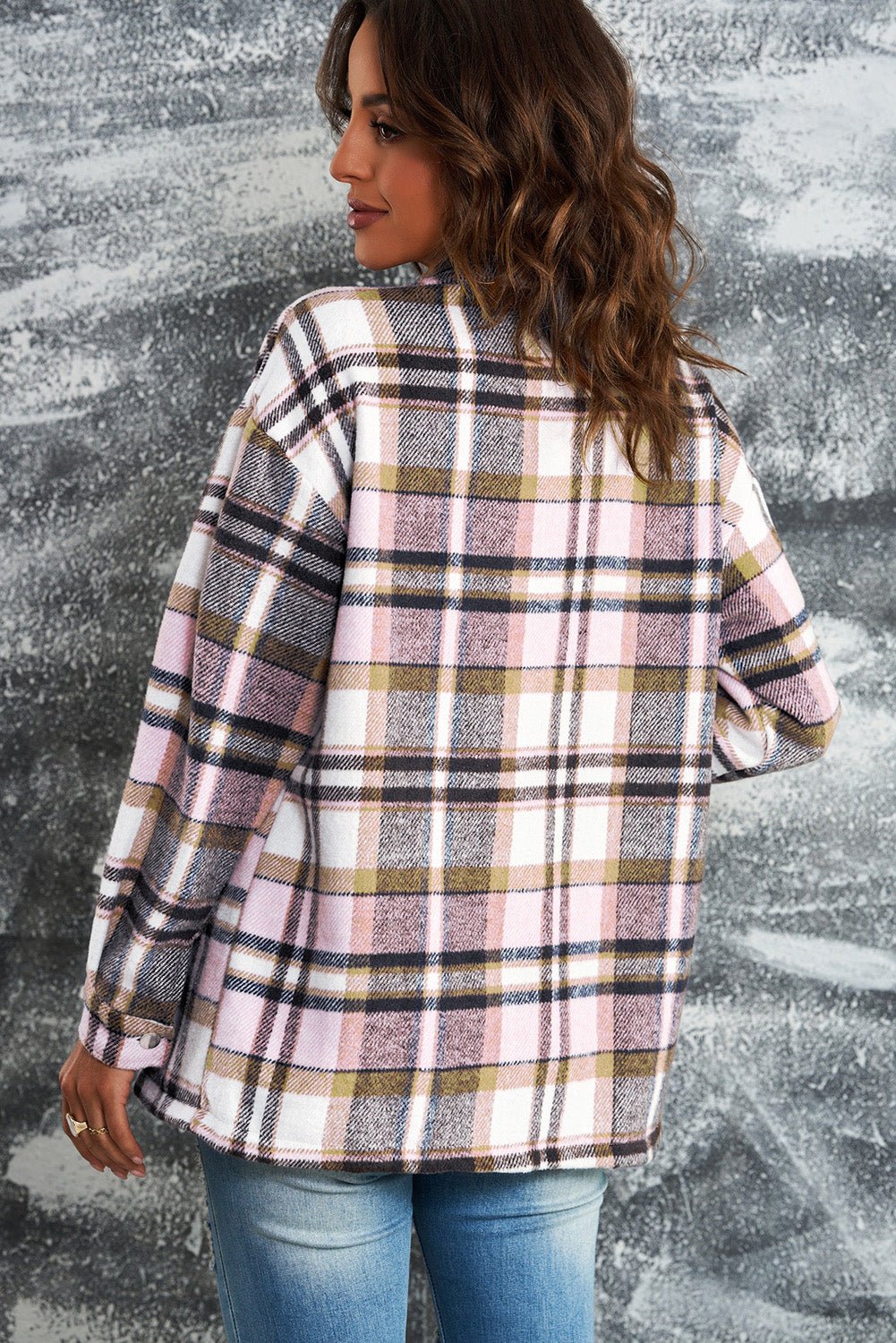 Plaid Button Boyfriend Style Shirt Jacket with Breast Pockets