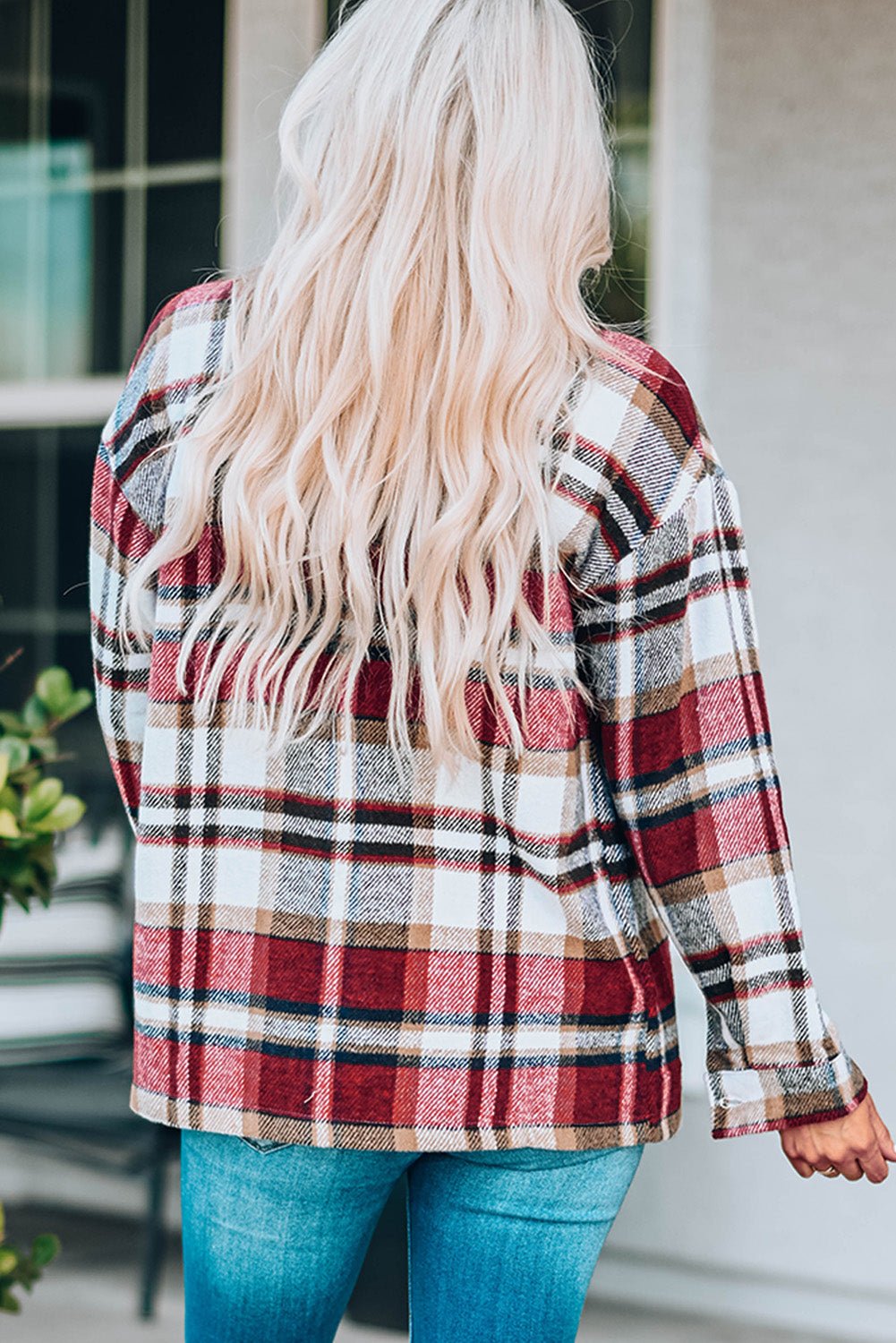 Plaid Button Boyfriend Style Shirt Jacket with Breast Pockets