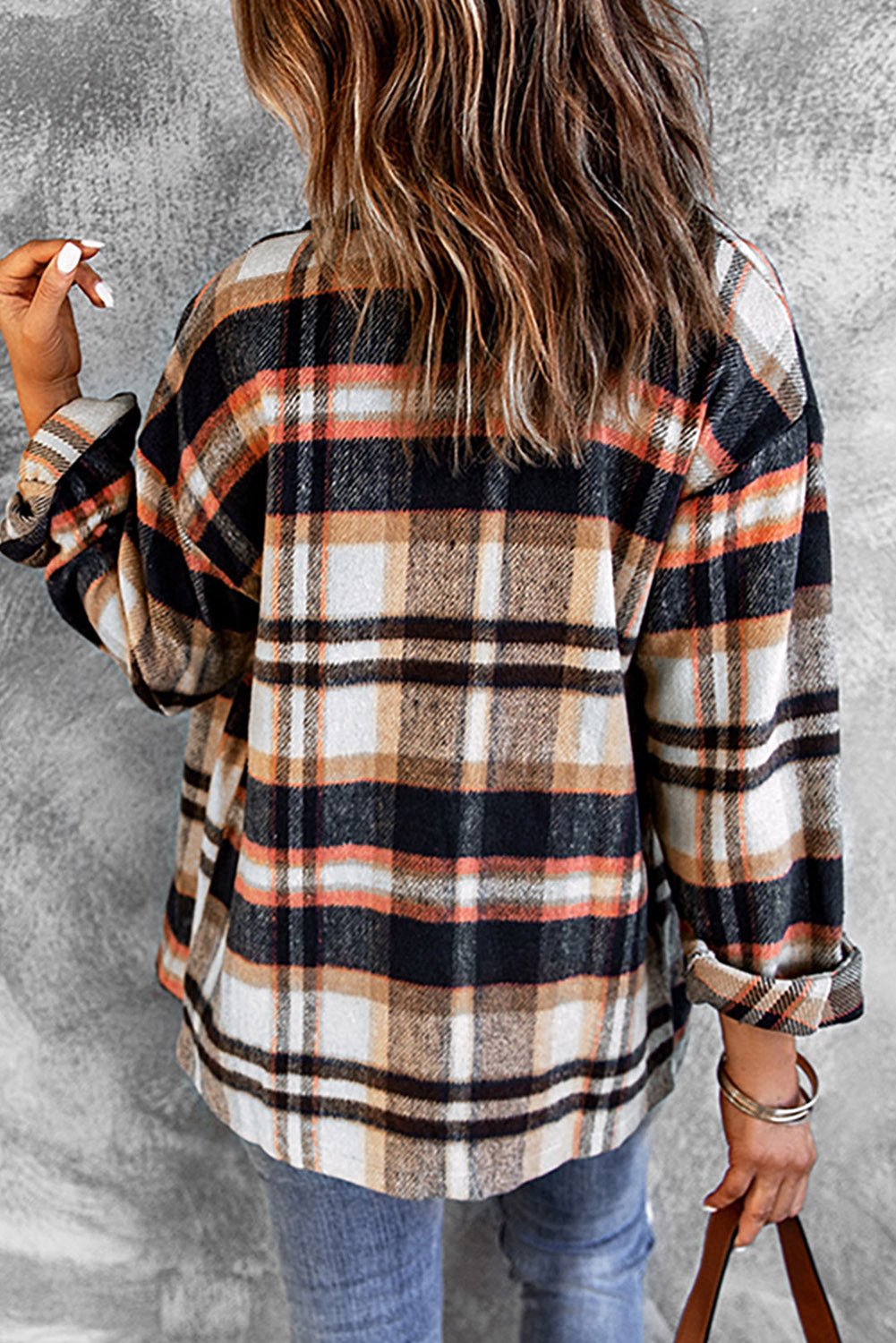 Plaid Button Boyfriend Style Shirt Jacket with Breast Pockets