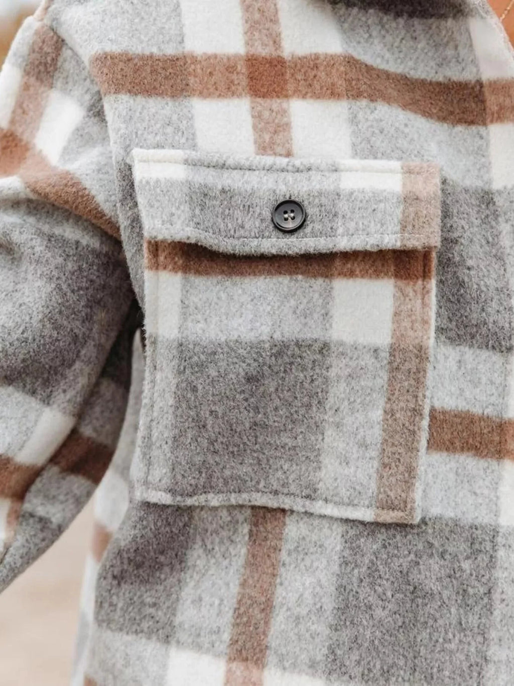 Plaid Button-Down Long Sleeve Jacket