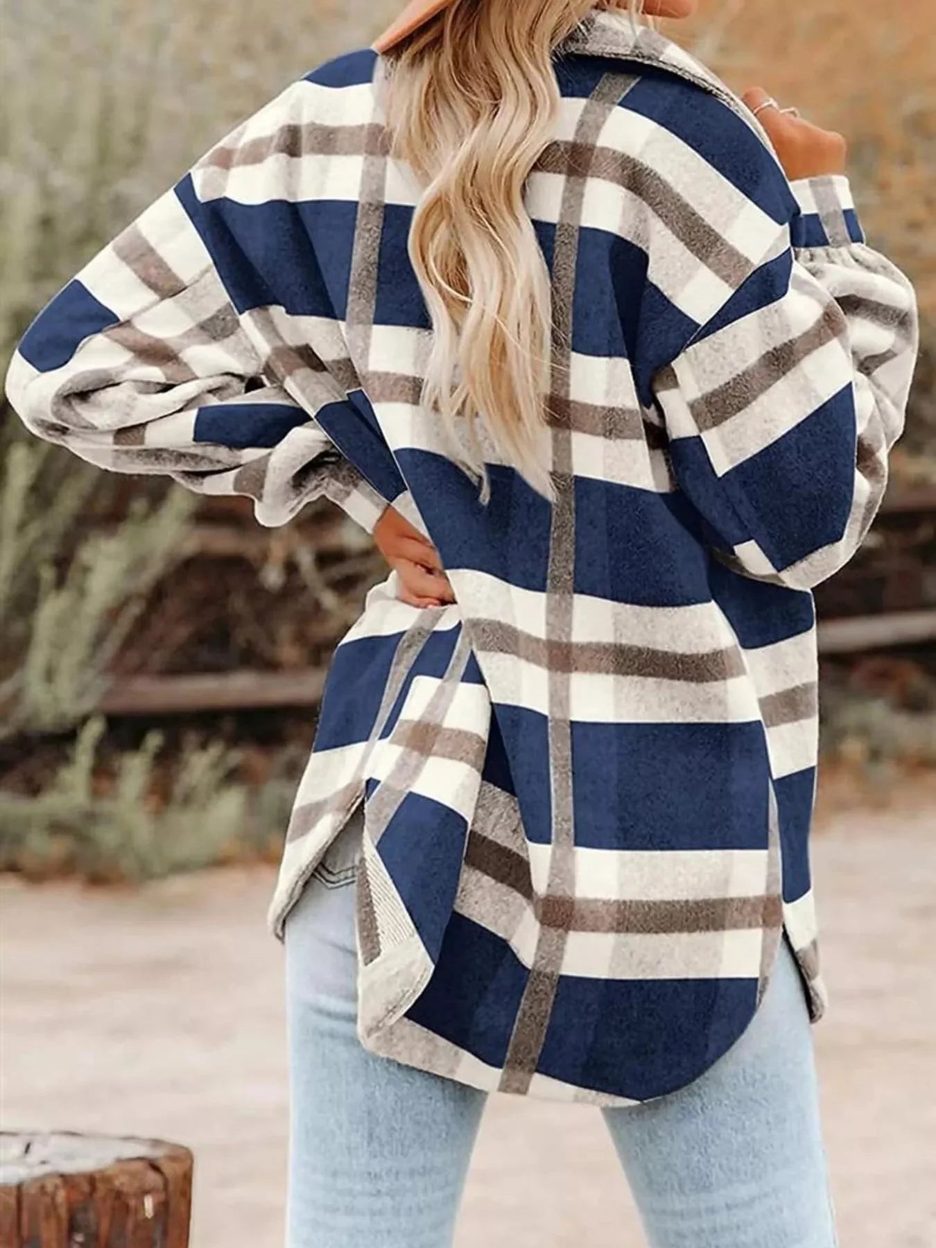 Plaid Button-Down Long Sleeve Jacket