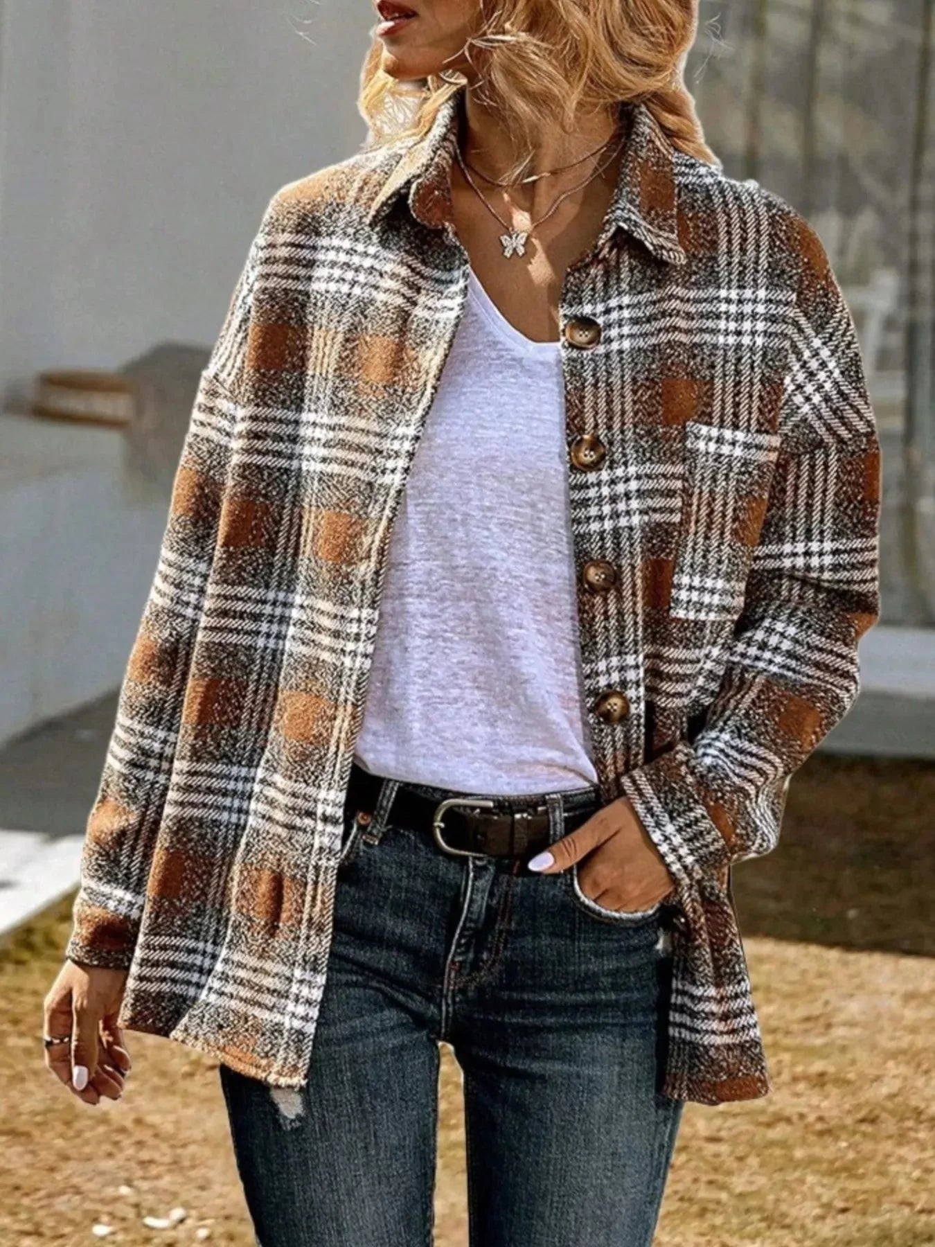 Plaid Button Up Long Sleeve Shacket