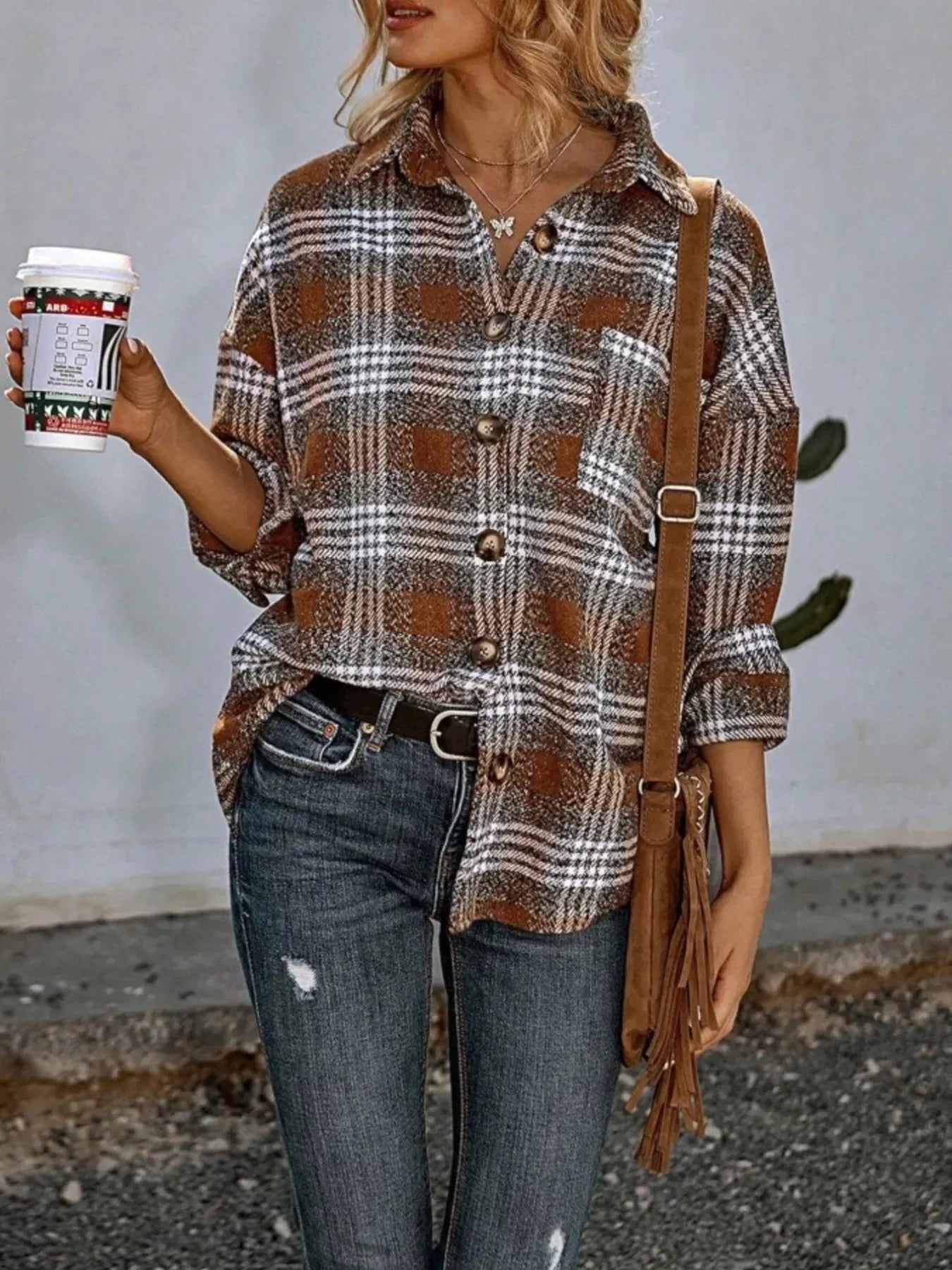 Plaid Button Up Long Sleeve Shacket