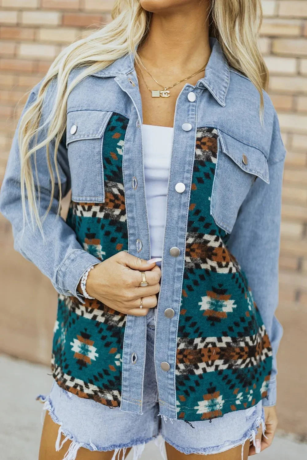 Pocketed Button Up Long Sleeve Denim Shacket