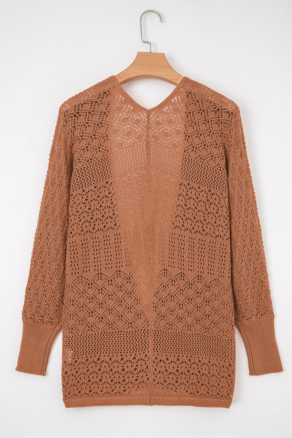 Redwood Burl Mix Pattern Hollow Knit Open Front Cardigan