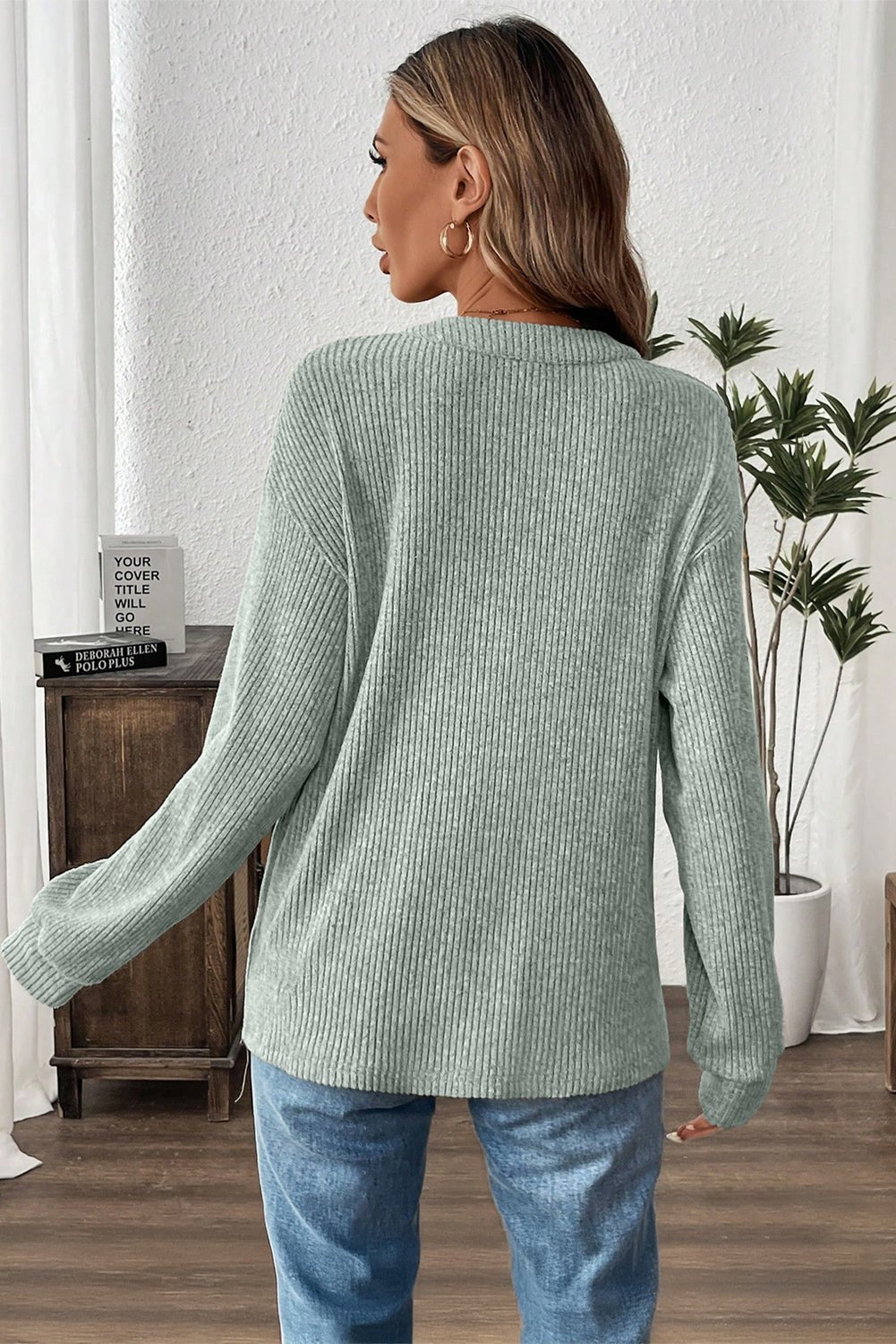 Ribbed Drop Shoulder Henley Knit Top - 3 Colors