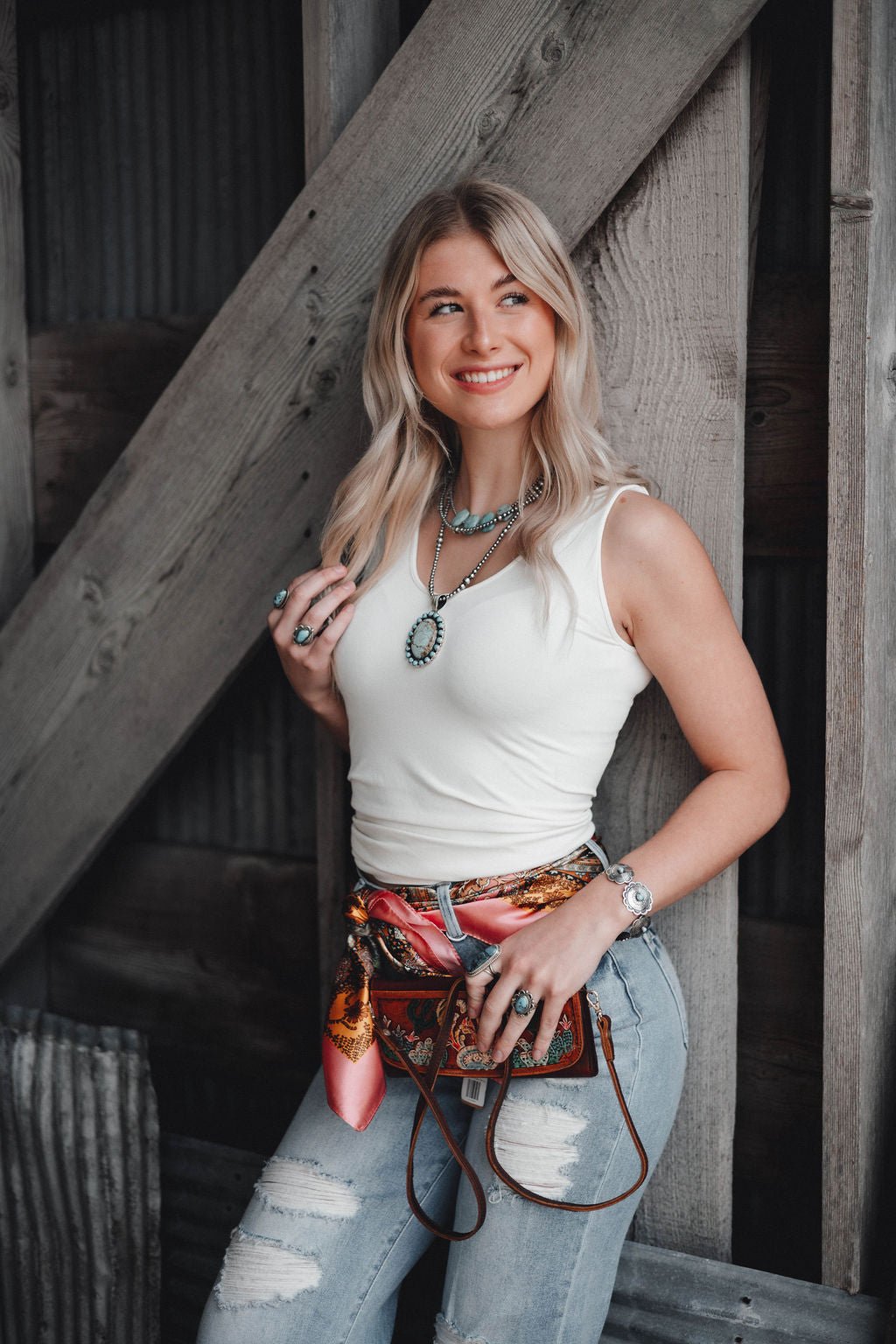 Risen High Rise Wide Distressed Jeans