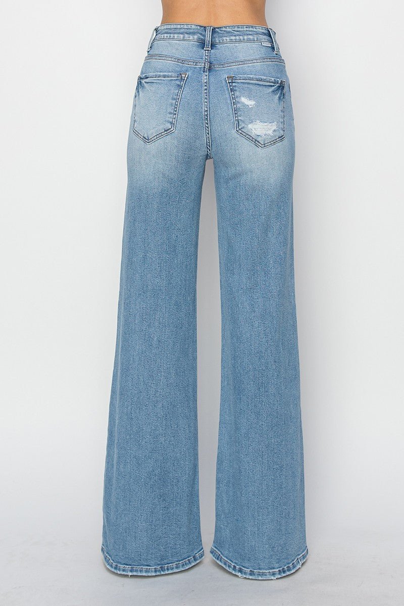 Risen High Rise Wide Distressed Jeans