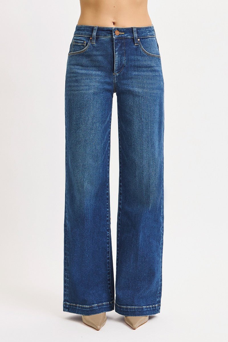 Risen Mid Rise Wide Iron Press Line Detail Jeans