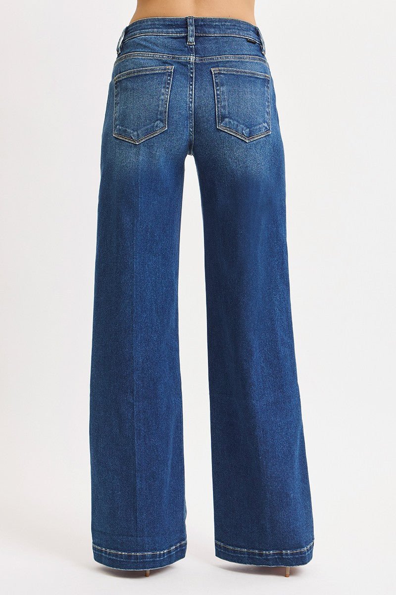 Risen Mid Rise Wide Iron Press Line Detail Jeans