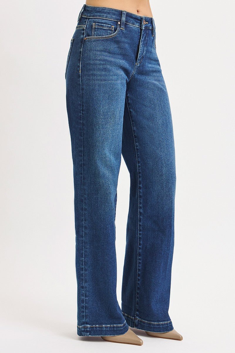 Risen Mid Rise Wide Iron Press Line Detail Jeans
