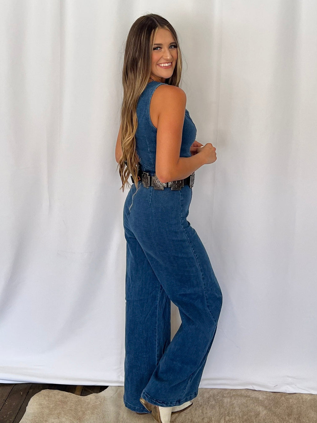 Rosie Scalloped Neckline Denim Jumpsuit