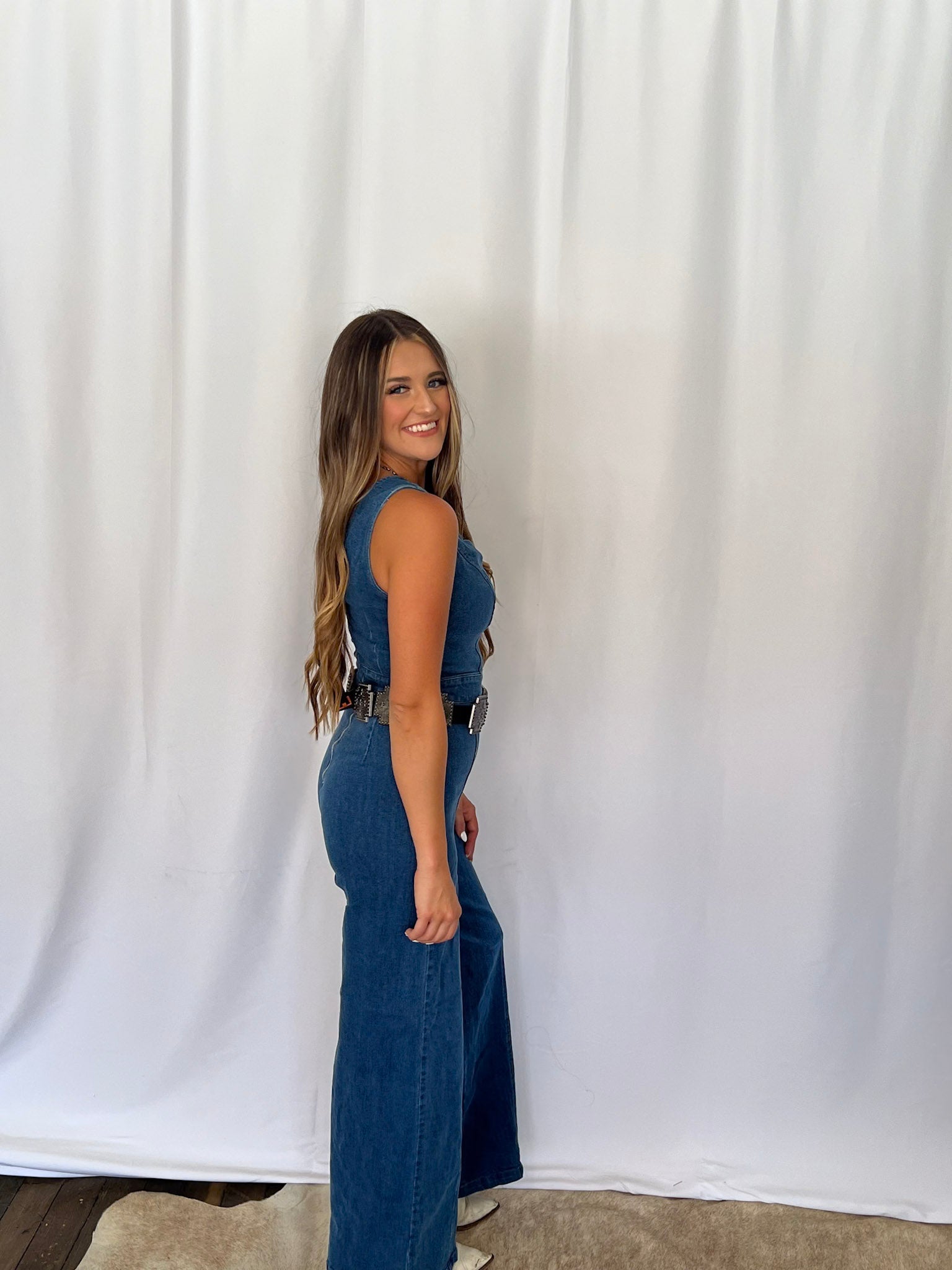 Rosie Scalloped Neckline Denim Jumpsuit