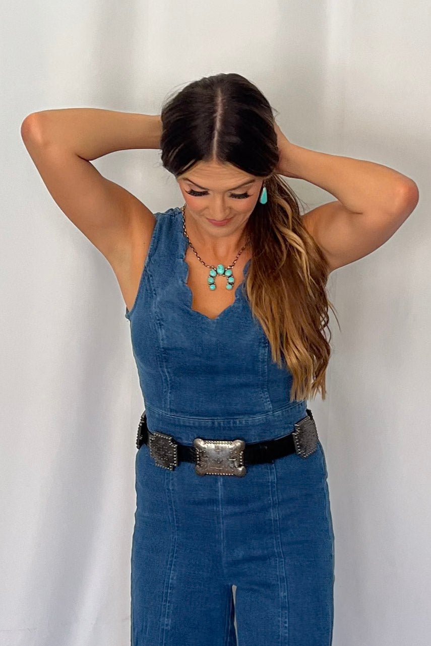 Rosie Scalloped Neckline Denim Jumpsuit