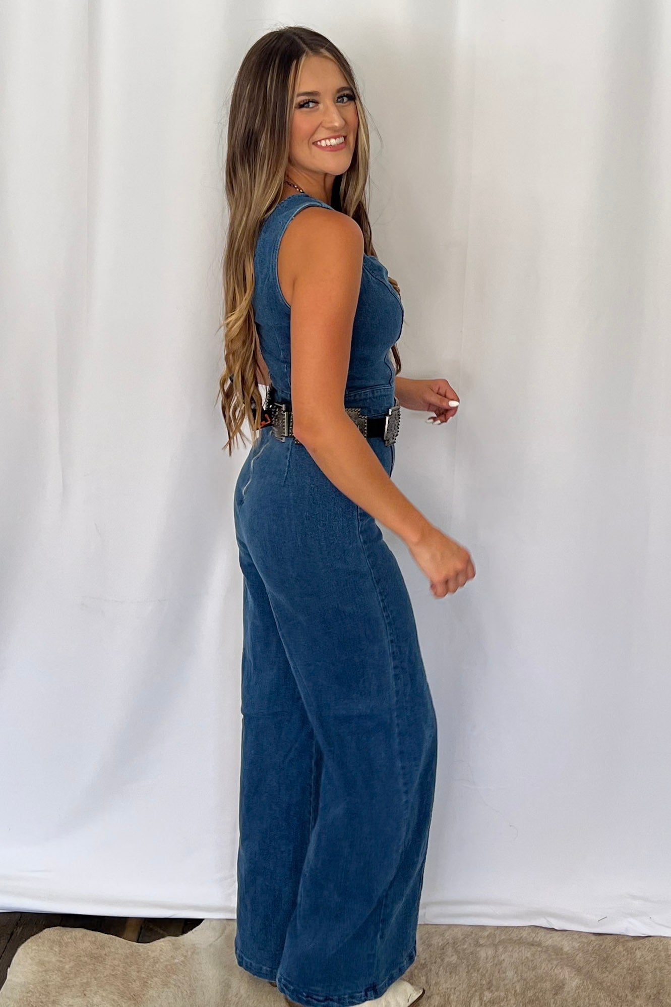 Rosie Scalloped Neckline Denim Jumpsuit