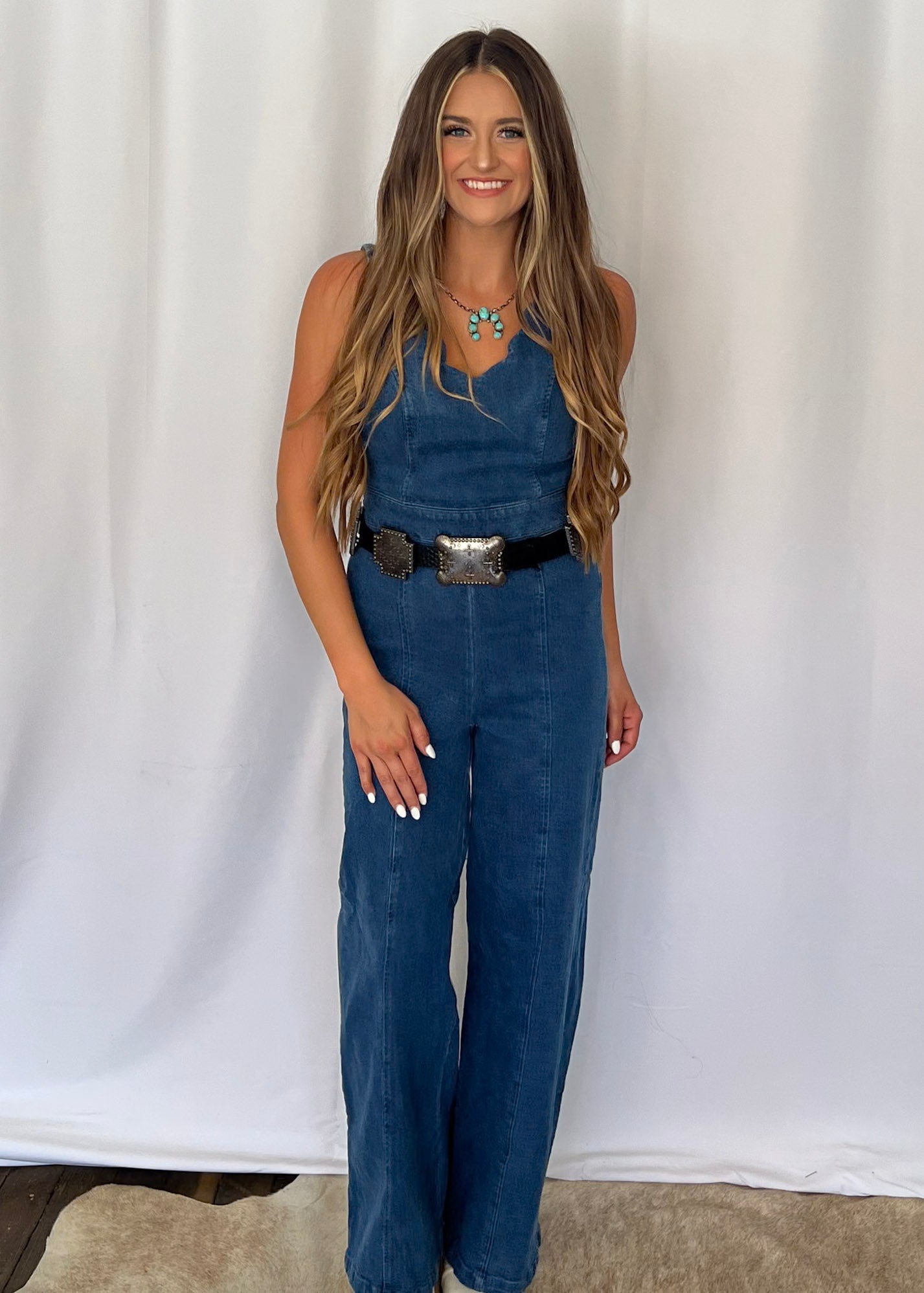 Rosie Scalloped Neckline Denim Jumpsuit