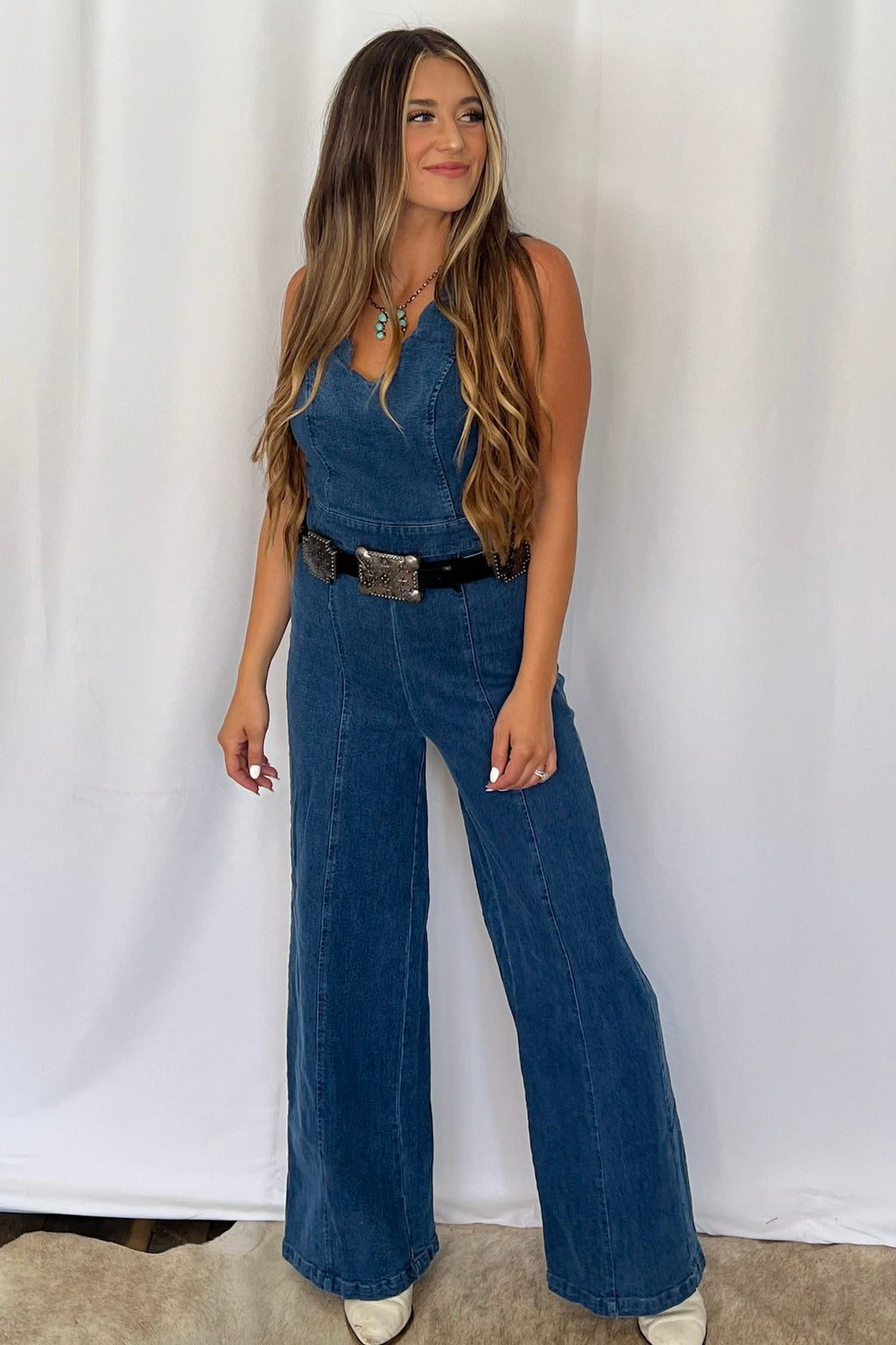 Rosie Scalloped Neckline Denim Jumpsuit