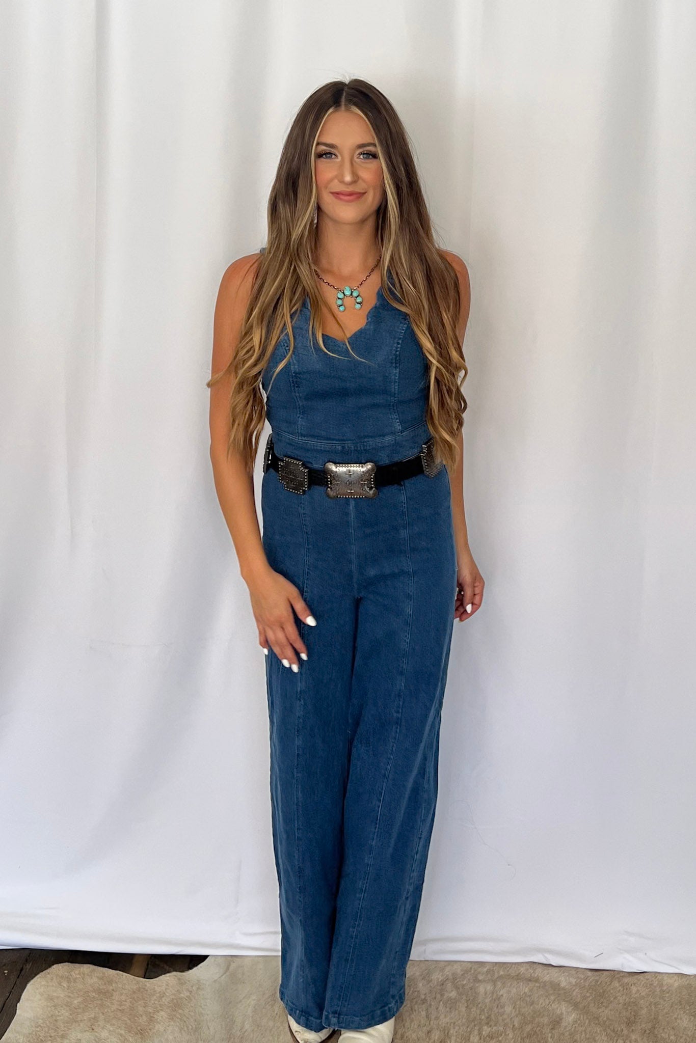 Rosie Scalloped Neckline Denim Jumpsuit