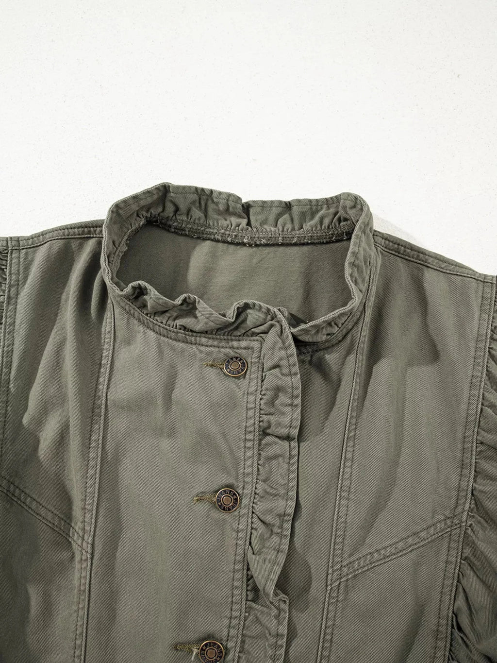 Ruffled Patchwork Cotton Denim Jacket Vest