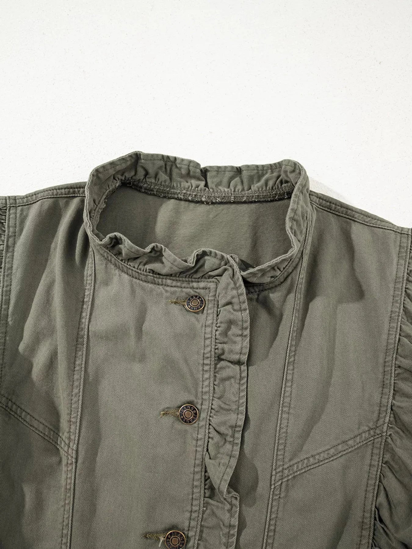 Ruffled Patchwork Cotton Denim Jacket Vest