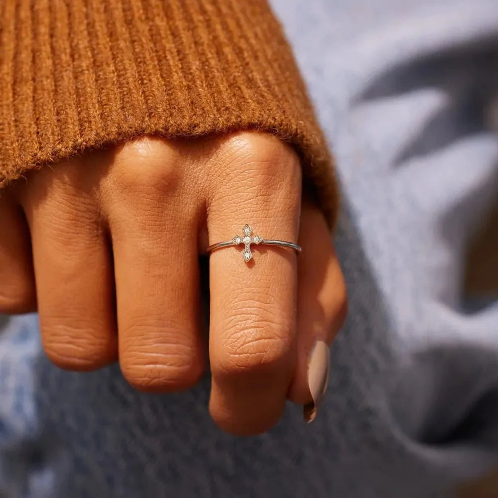Sterling Silver Cross Ring - Rose Gold and Silver