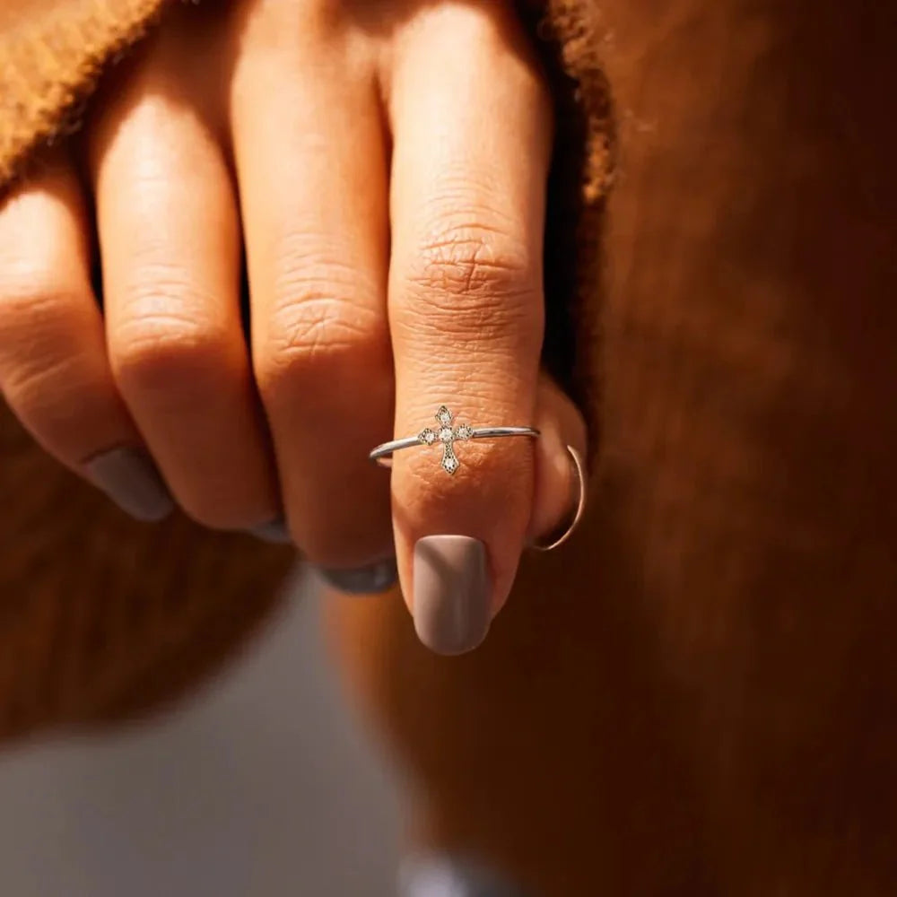 Sterling Silver Cross Ring - Rose Gold and Silver