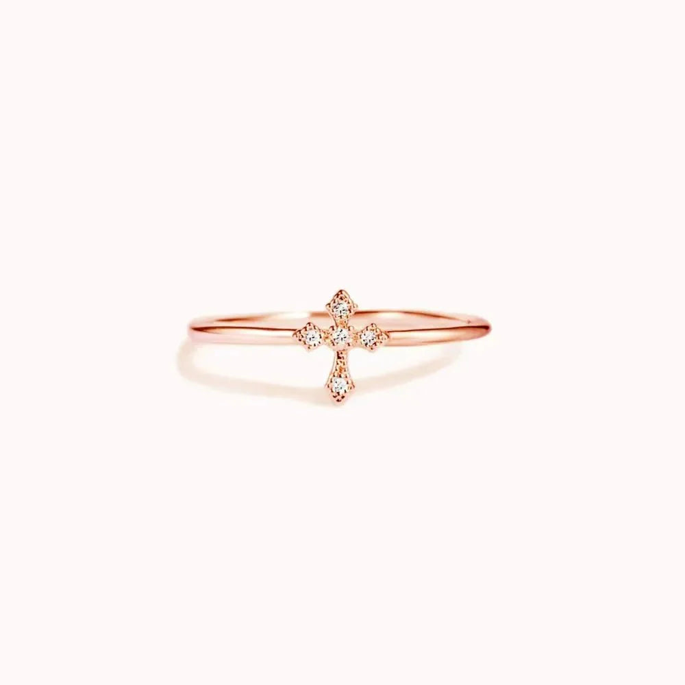 Sterling Silver Cross Ring - Rose Gold and Silver