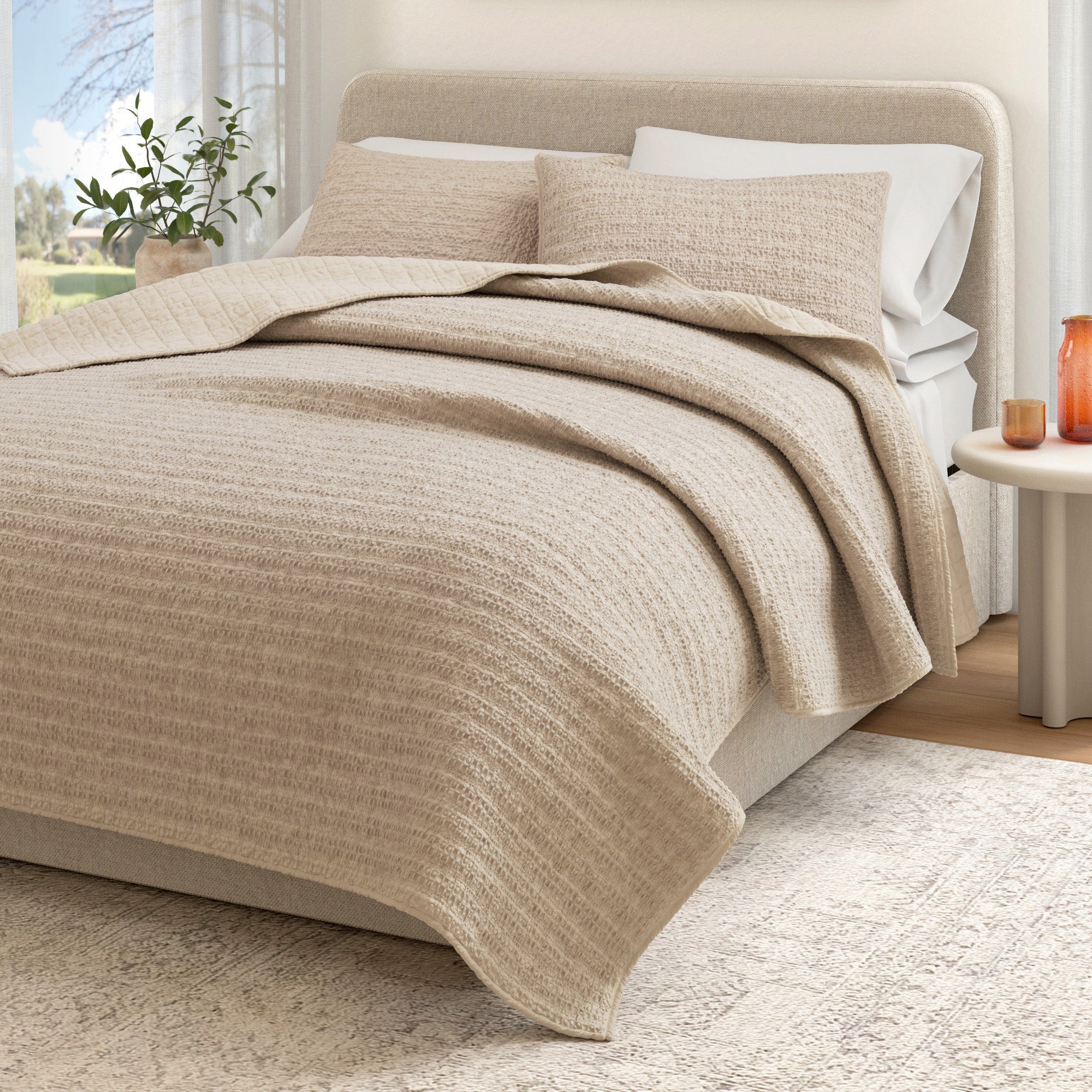 100% Cotton Honeycomb Waffle Garment Washed Quilt Set - Genevieve Collection - Rustic Avenue