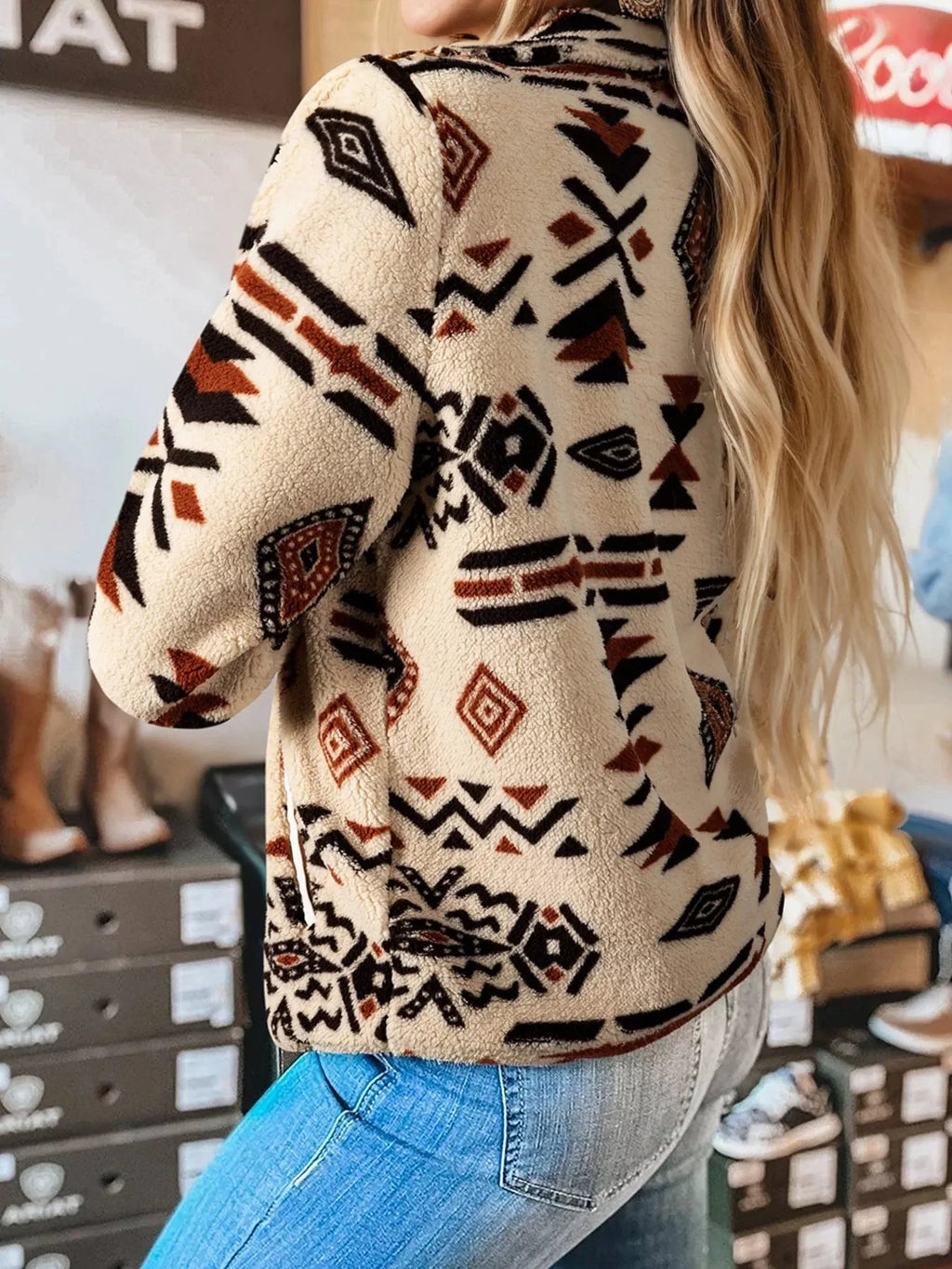 Tasia Western Aztec Half Zip Plush Sweatshirt