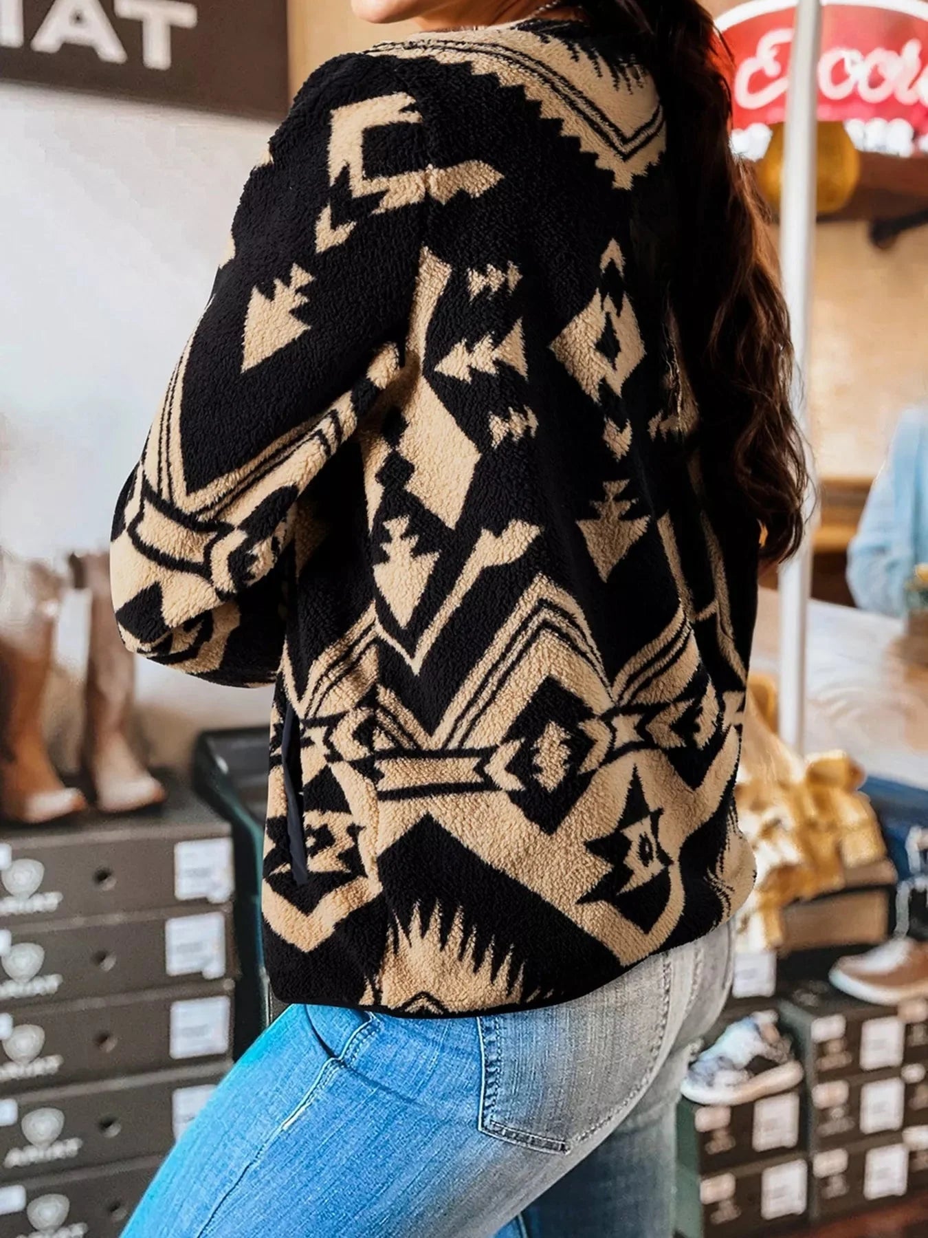 Tasia Western Aztec Half Zip Plush Sweatshirt