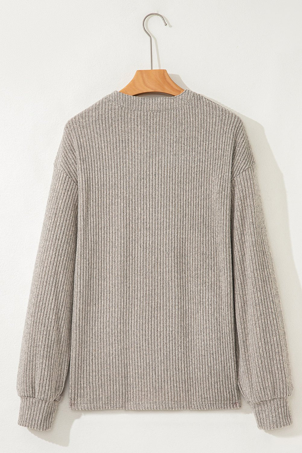 Taupe Ribbed Drop Shoulder Henley Knit Top