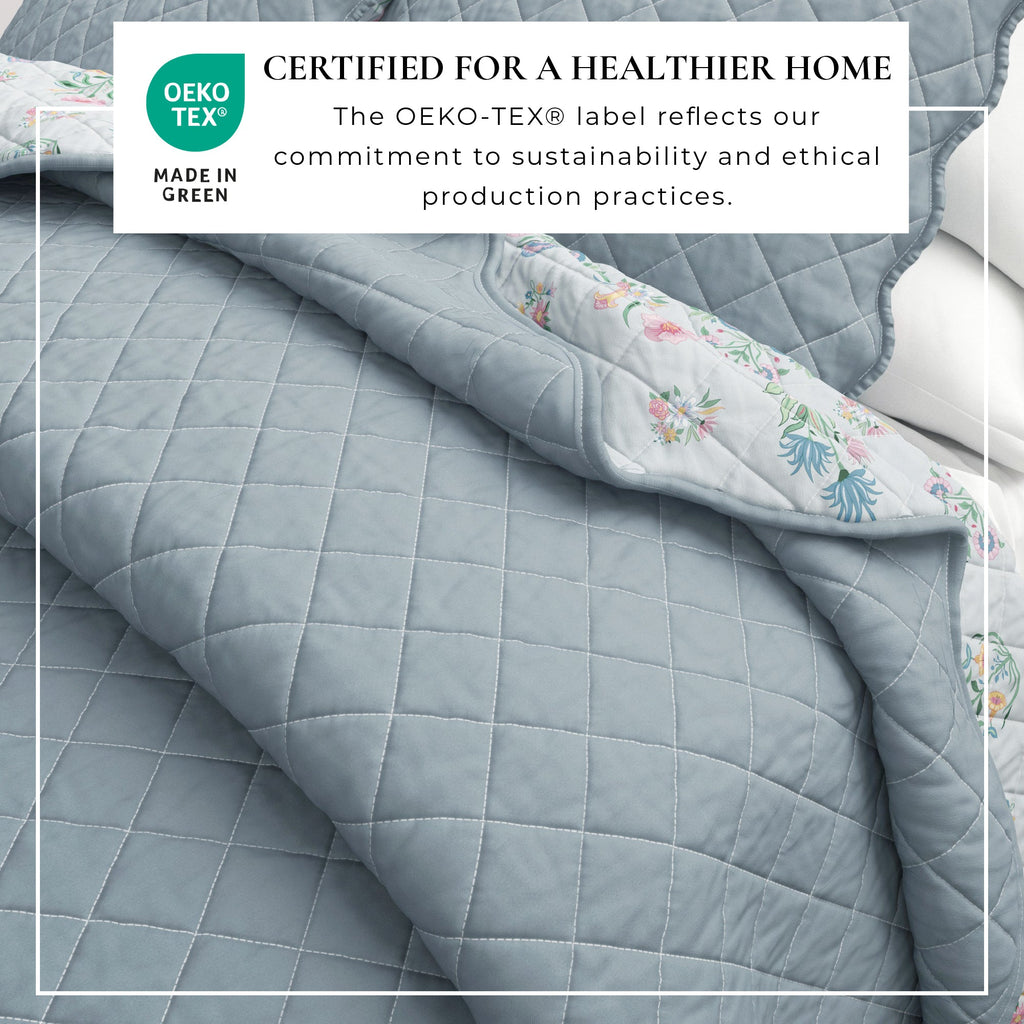 Floral Print & Scallopeded Edge Cotton Quilt Set - Katrin Collection - Rustic Avenue