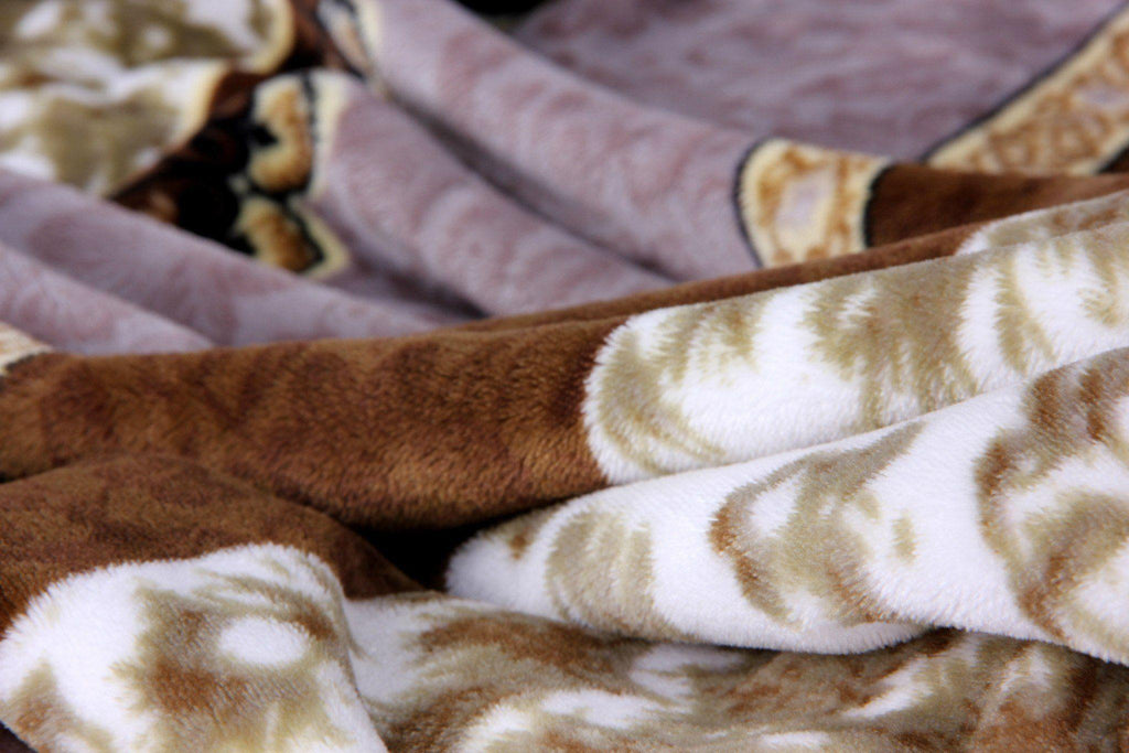 DaDa Bedding Elegant Twilight Lavender Brown Floral Flannel Mink Fleece Throw Blanket (XY9879) - Rustic Avenue