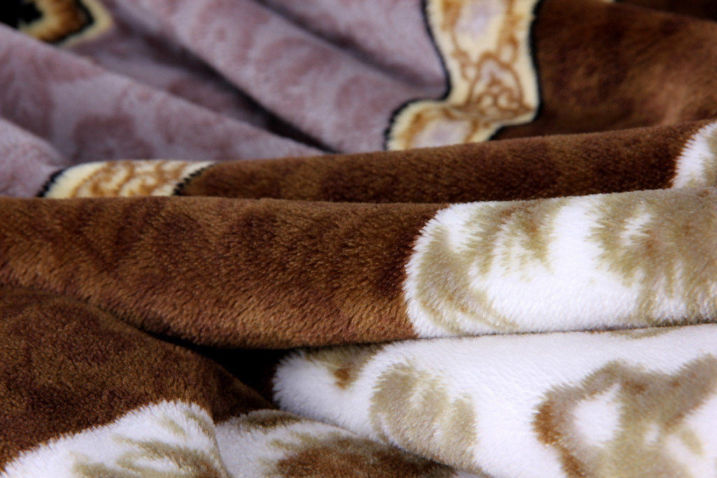 DaDa Bedding Elegant Twilight Lavender Brown Floral Flannel Mink Fleece Throw Blanket (XY9879) - Rustic Avenue