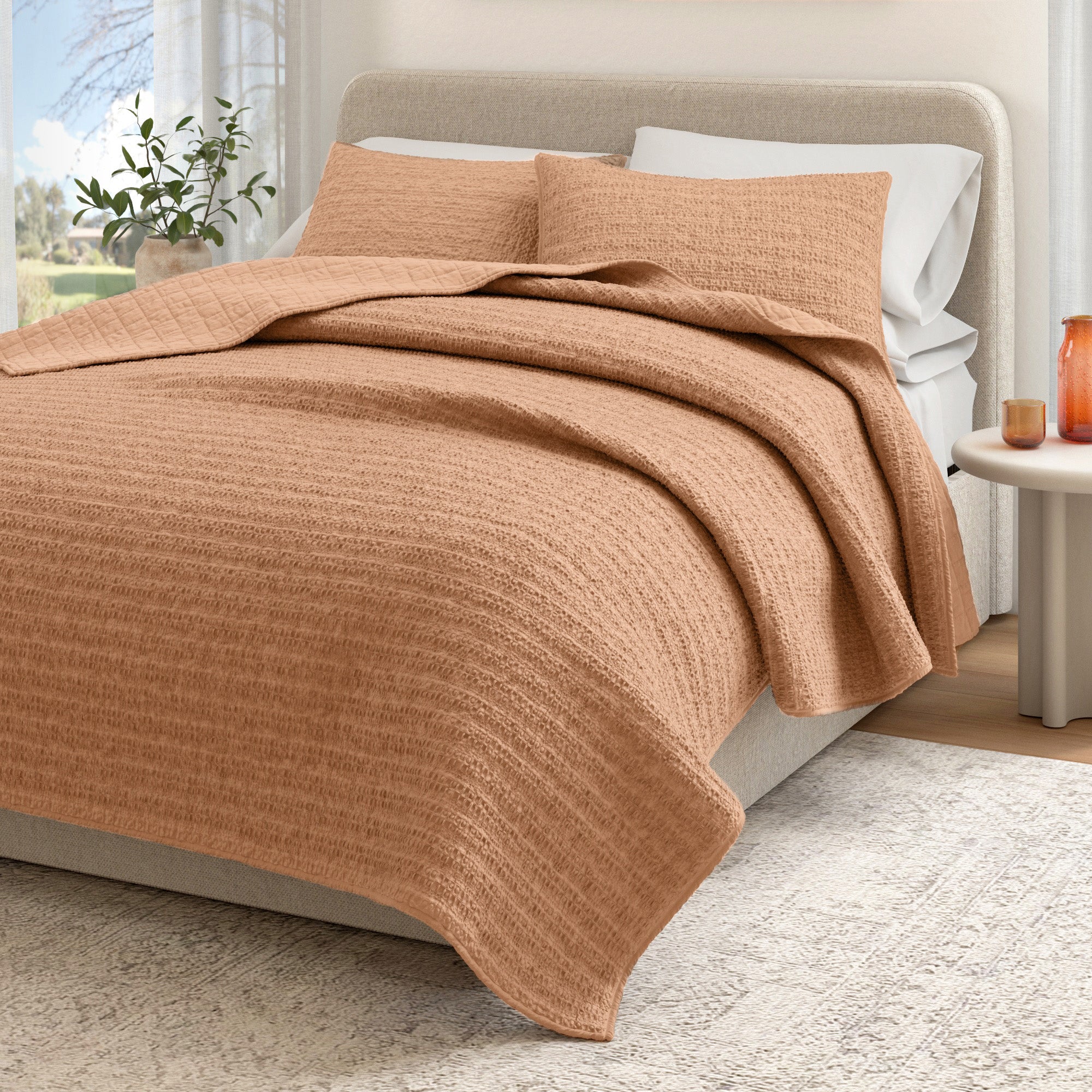 100% Cotton Honeycomb Waffle Garment Washed Quilt Set - Genevieve Collection - Rustic Avenue