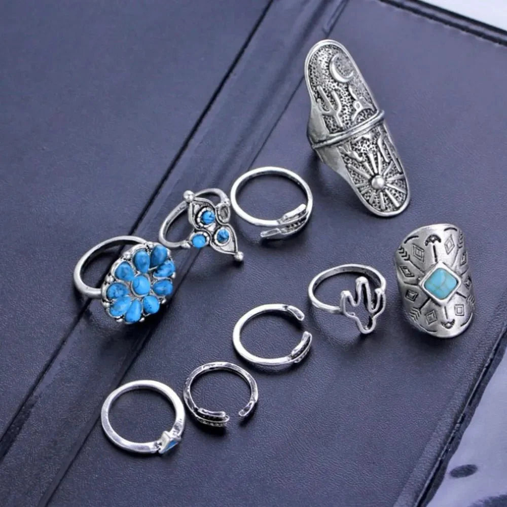 Turquoise 9-Piece Ring Set