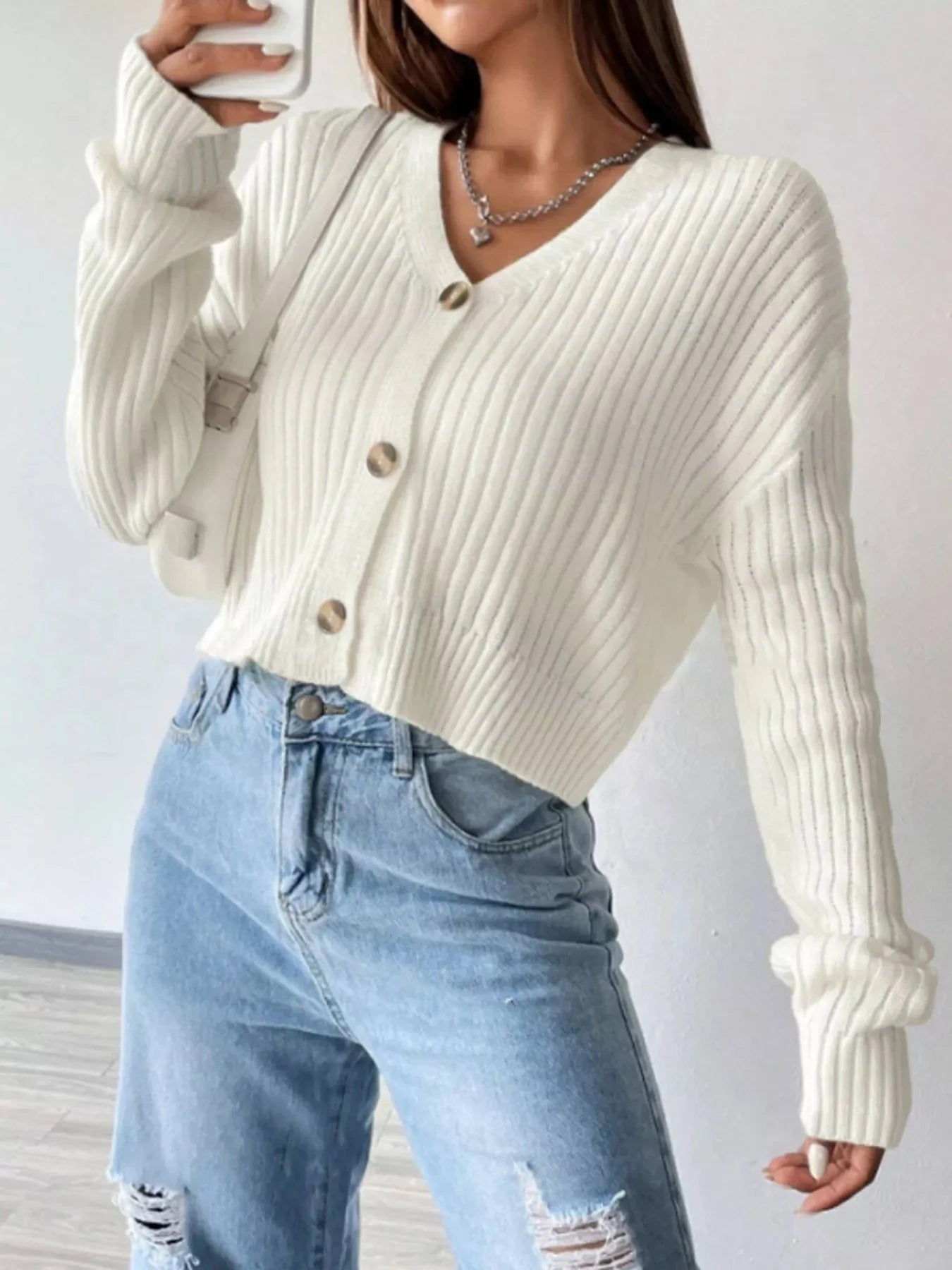 V-Neck Button-Up Cardigan