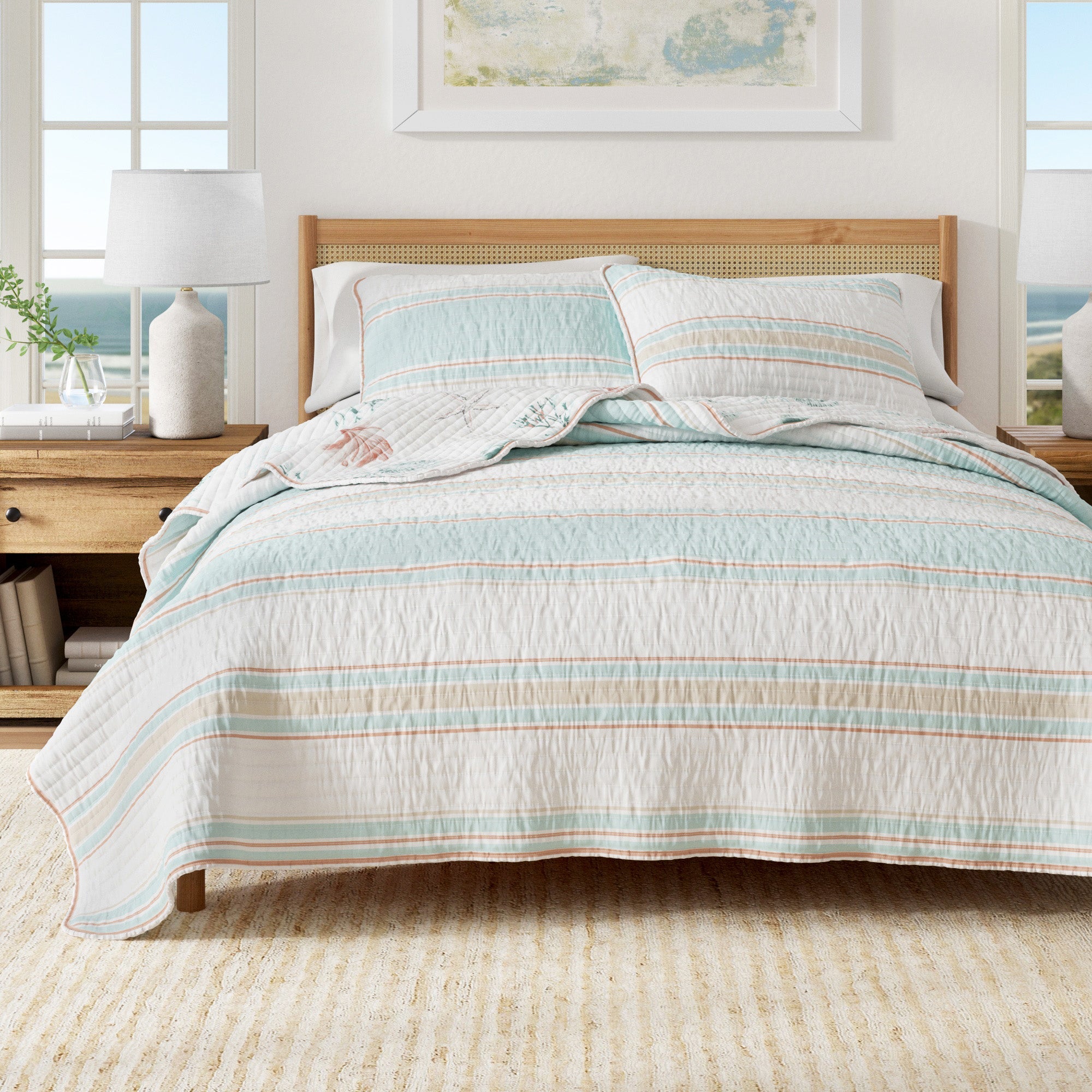 Coastal Printed Cotton Quilt Set - St. Augustine Collection - Rustic Avenue
