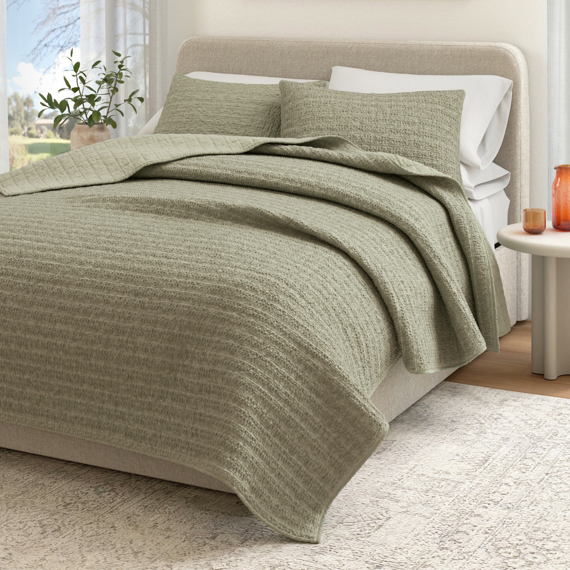 100% Cotton Honeycomb Waffle Garment Washed Quilt Set - Genevieve Collection - Rustic Avenue