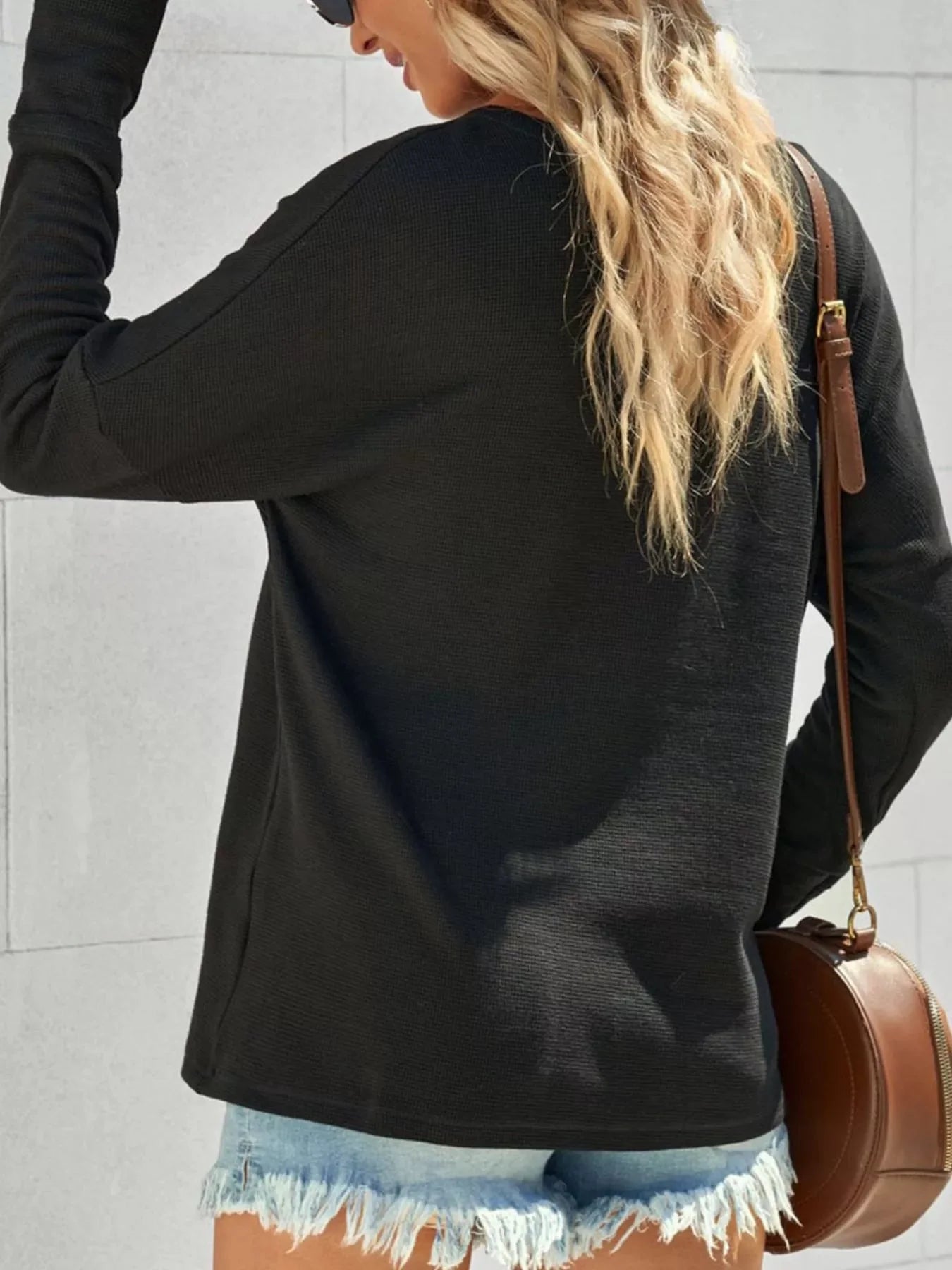 Waffle Knit Henley Top - 2 Colors