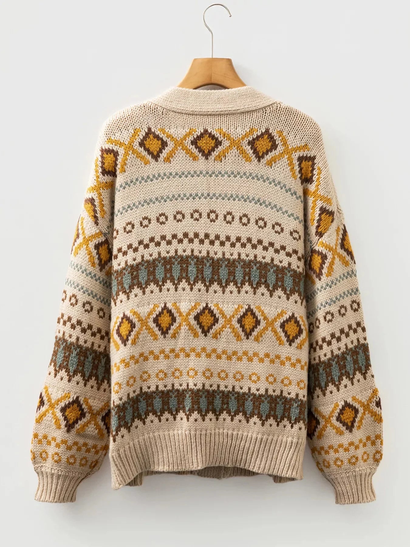 Western Pattern Knitted Button V Neck Cardigan Sweater