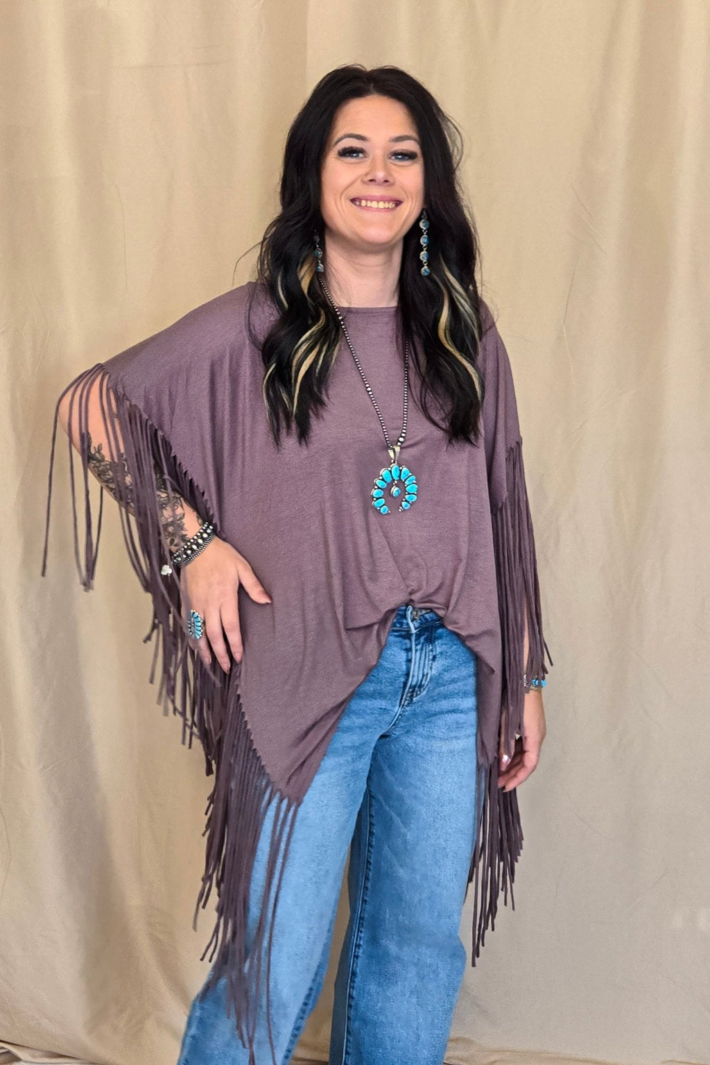 Western Showstopper Fringe Top - Mocha