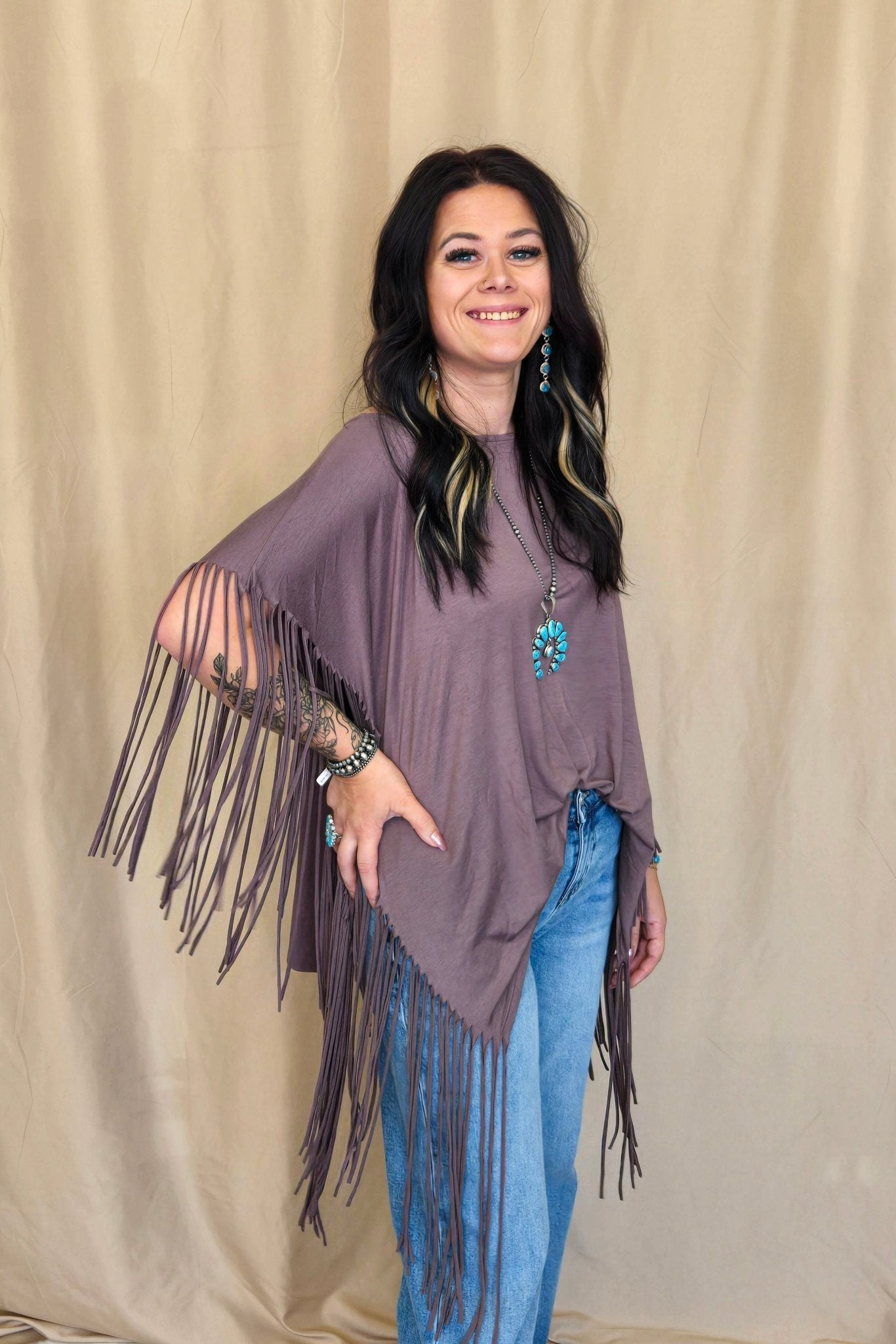 Western Showstopper Fringe Top - Mocha