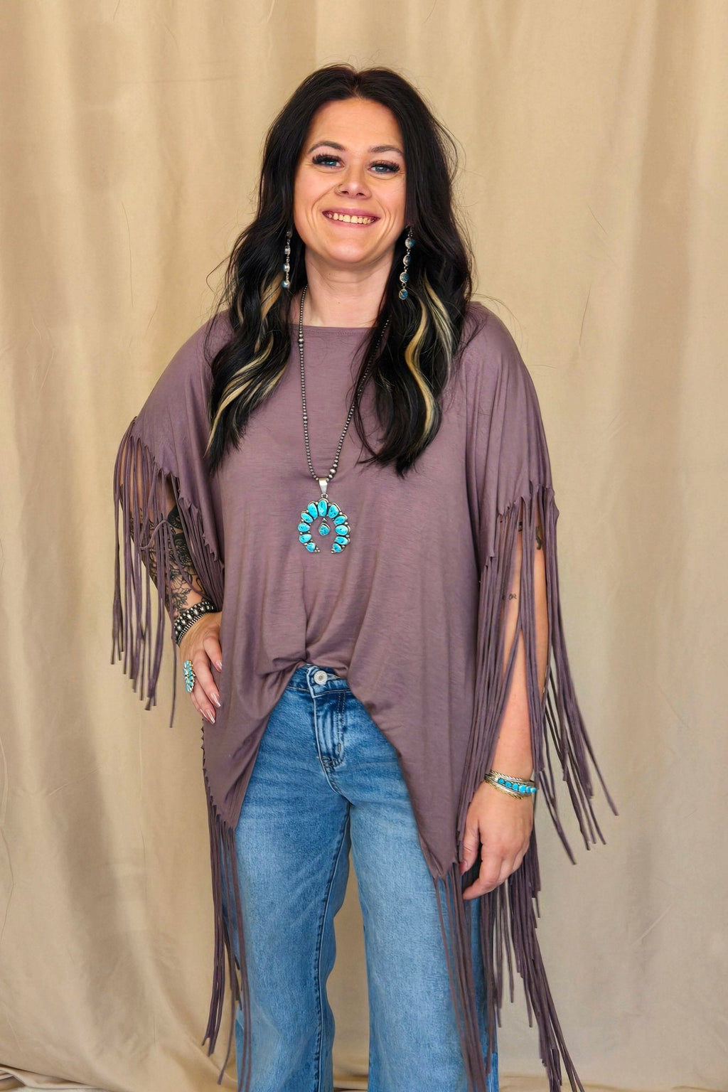 Western Showstopper Fringe Top - Mocha